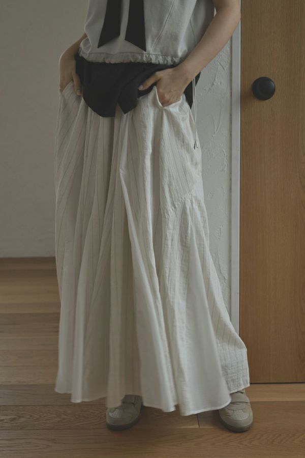 25163-8299P_off white | ストライプ切替ギャザーS/K | Color:Off White【ANGELINA_アンジェリーナ】