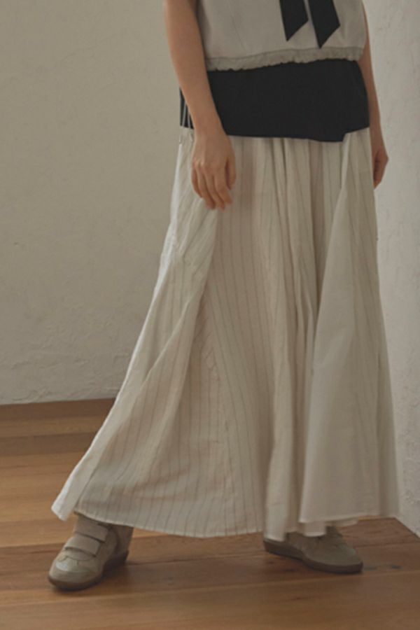 25163-8299P_off white | ストライプ切替ギャザーS/K | Color:Off White【ANGELINA_アンジェリーナ】
