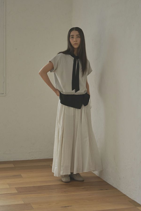 25163-8299P_off white | ストライプ切替ギャザーS/K | Color:Off White【ANGELINA_アンジェリーナ】