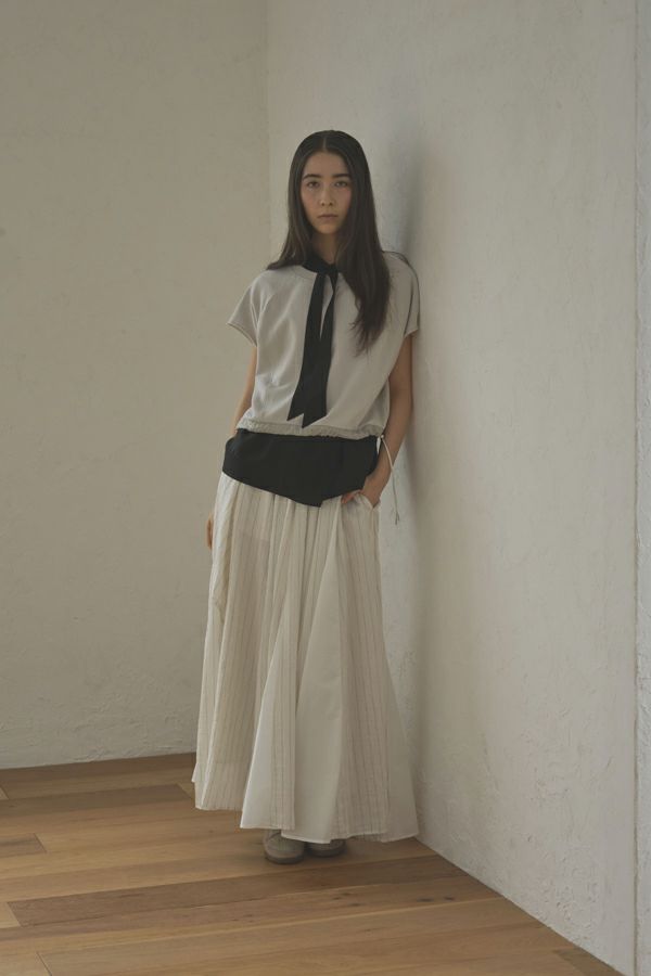 25163-8299P_off white | ストライプ切替ギャザーS/K | Color:Off White【ANGELINA_アンジェリーナ】