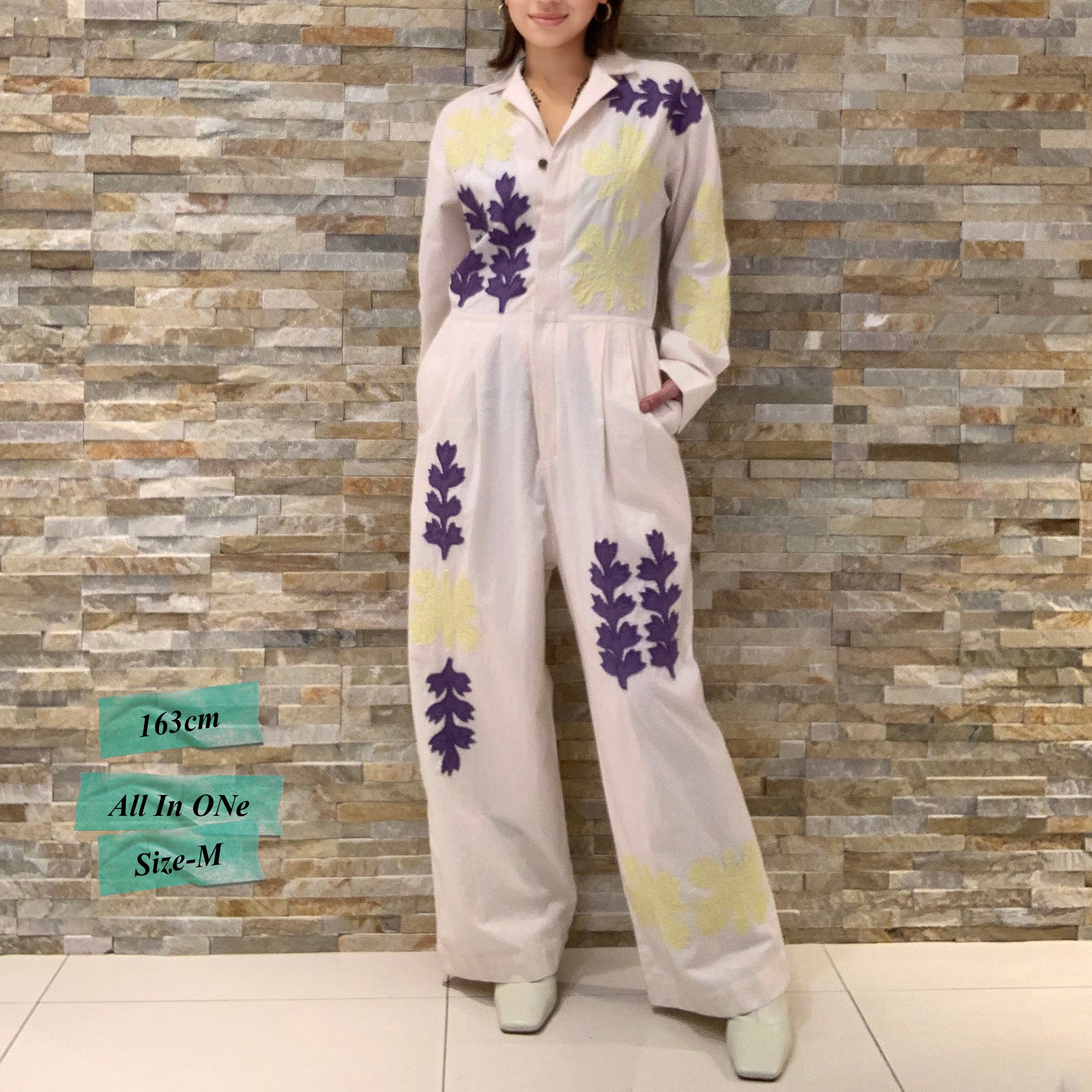 COTTON FLOWER PATCHWORK ALL IN ONE – Ecru | SARAMALLIKA
