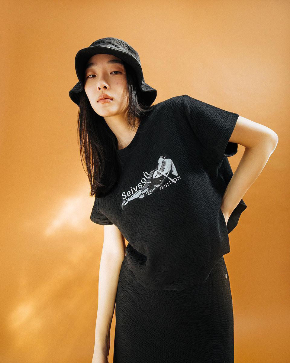No:Seivson tee | Name:Seivson x FRUITION "Hand Embroidered Goddess of Harvest Demeter T-SHIRT" Black【SEIVSON_セイブソン】