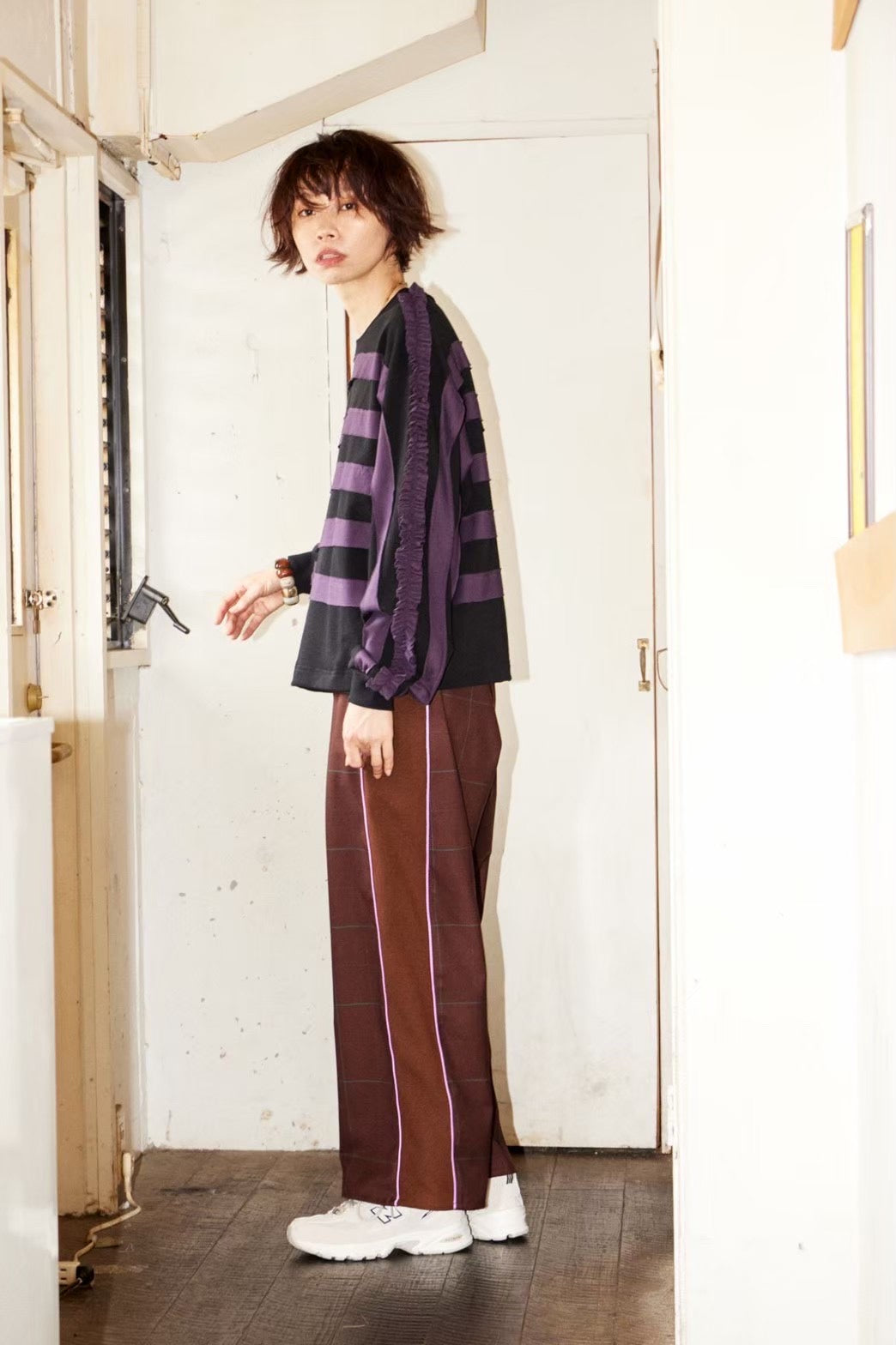 No:WT1028 | Name:ボーダーパッチロンティー | Color:Purple【REHERSALL_リハーズオール】