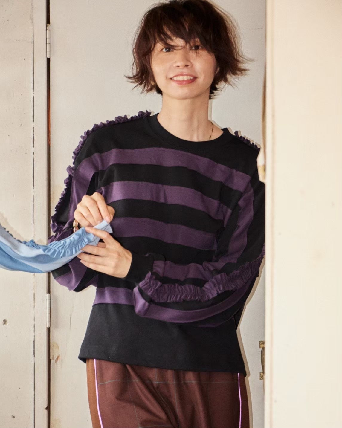 No:WT1028 | Name:ボーダーパッチロンティー | Color:Purple【REHERSALL_リハーズオール】
