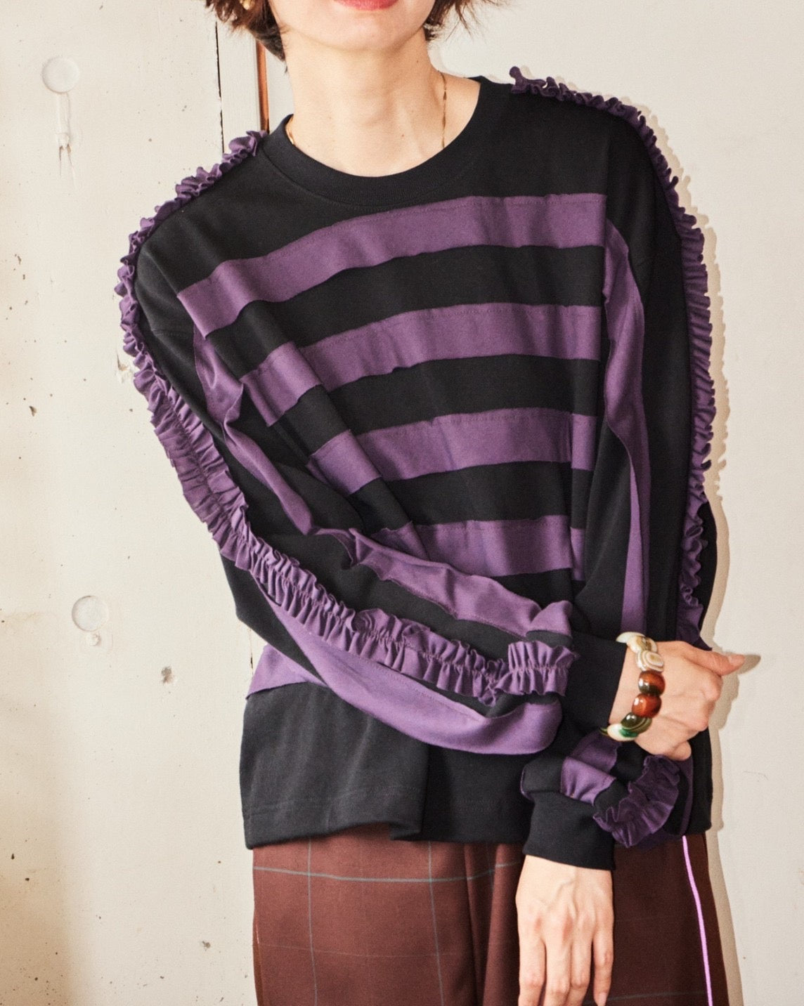 No:WT1028 | Name:ボーダーパッチロンティー | Color:Purple【REHERSALL_リハーズオール】