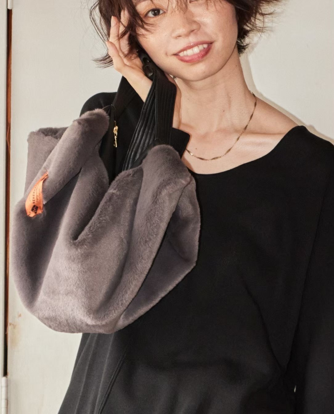 No:WG1035 | Name:Fur BAGネックウォーマーⅡ | Color:Gray/Navy | Size-Free【REHERSALL_リハーズオール】