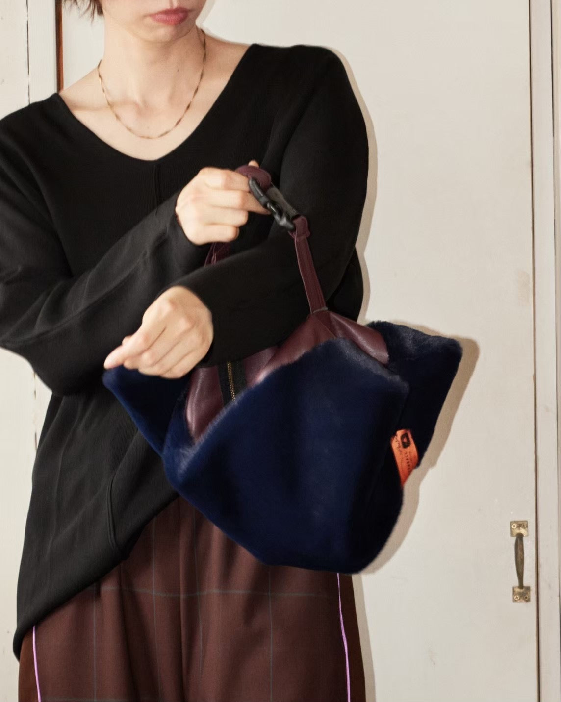 No:WG1035 | Name:Fur BAGネックウォーマーⅡ | Color:Gray/Navy | Size-Free【REHERSALL_リハーズオール】