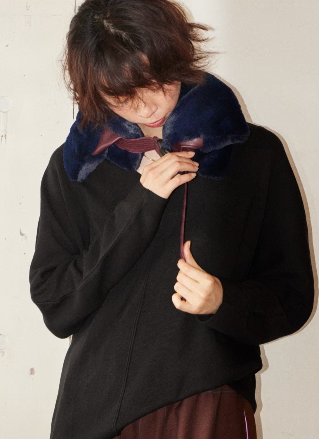 No:WG1035 | Name:Fur BAGネックウォーマーⅡ | Color:Gray/Navy | Size-Free【REHERSALL_リハーズオール】