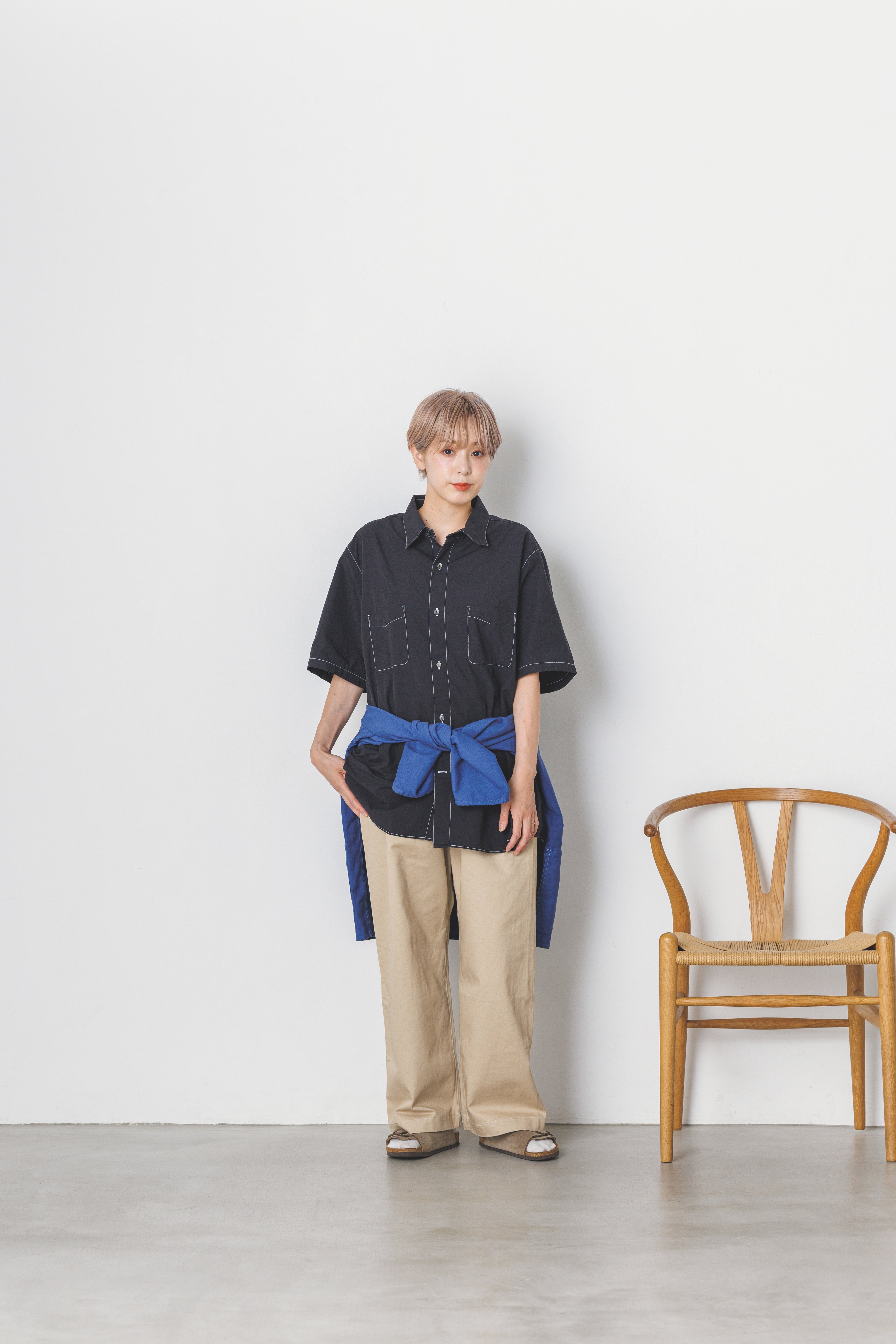 RGS-03_Black | REGULAR COLLAR S/S SHIRT-NATURAL WASHER | Color:Black【CATTA SHIRTS_カッタ シャツ】