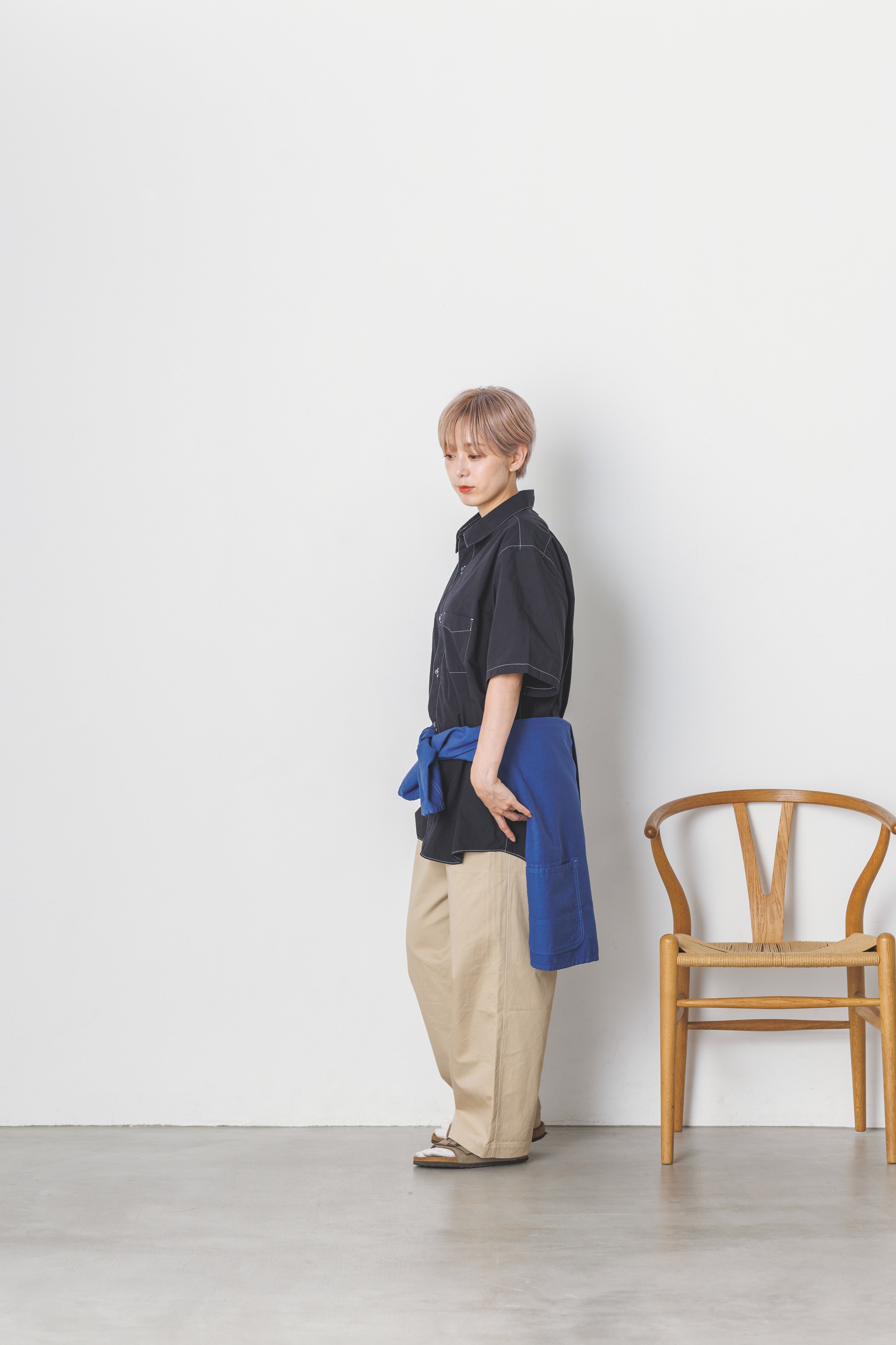 RGS-03_Black | REGULAR COLLAR S/S SHIRT-NATURAL WASHER | Color:Black【CATTA SHIRTS_カッタ シャツ】