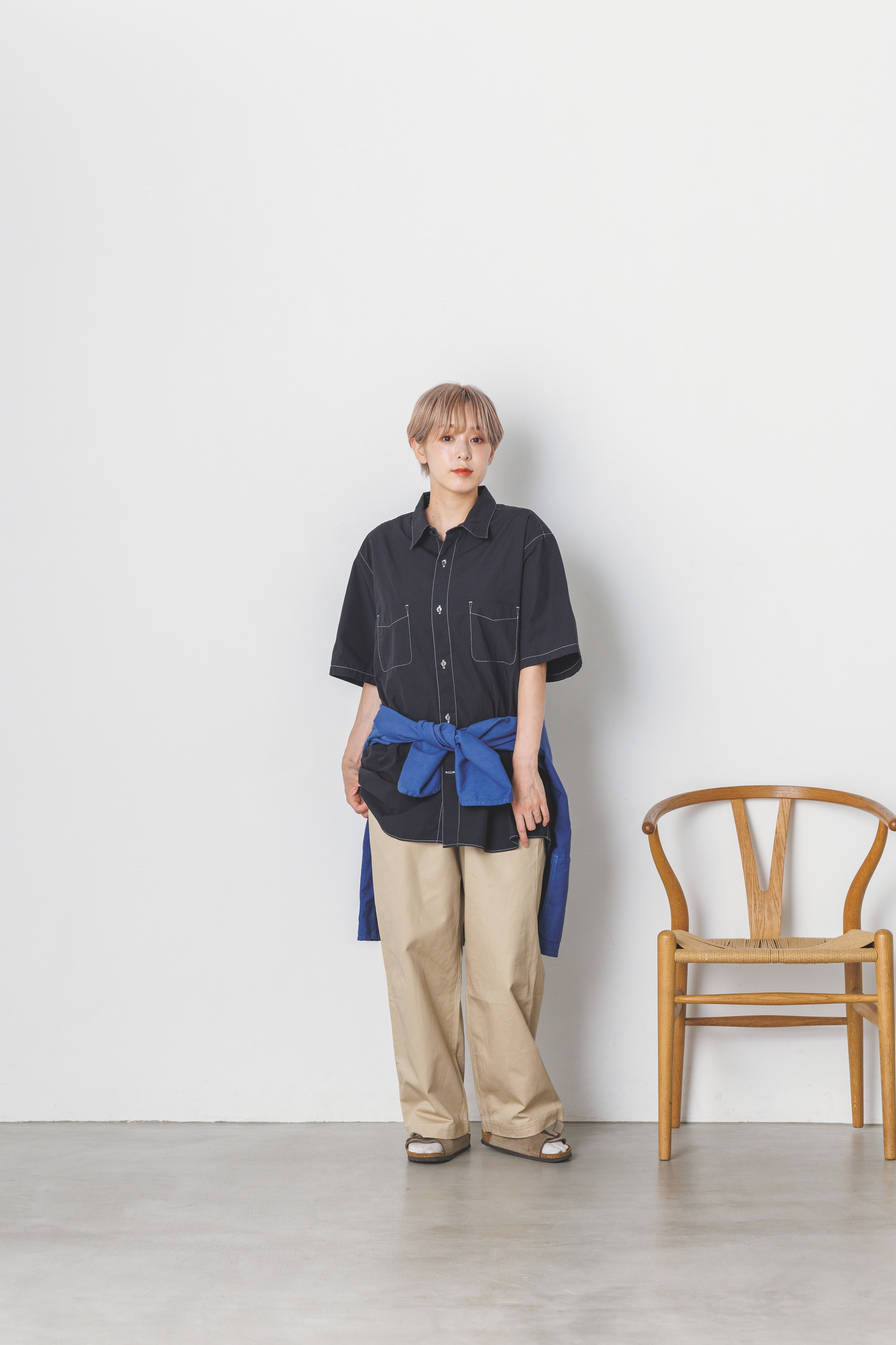 RGS-03_Black | REGULAR COLLAR S/S SHIRT-NATURAL WASHER | Color:Black【CATTA SHIRTS_カッタ シャツ】