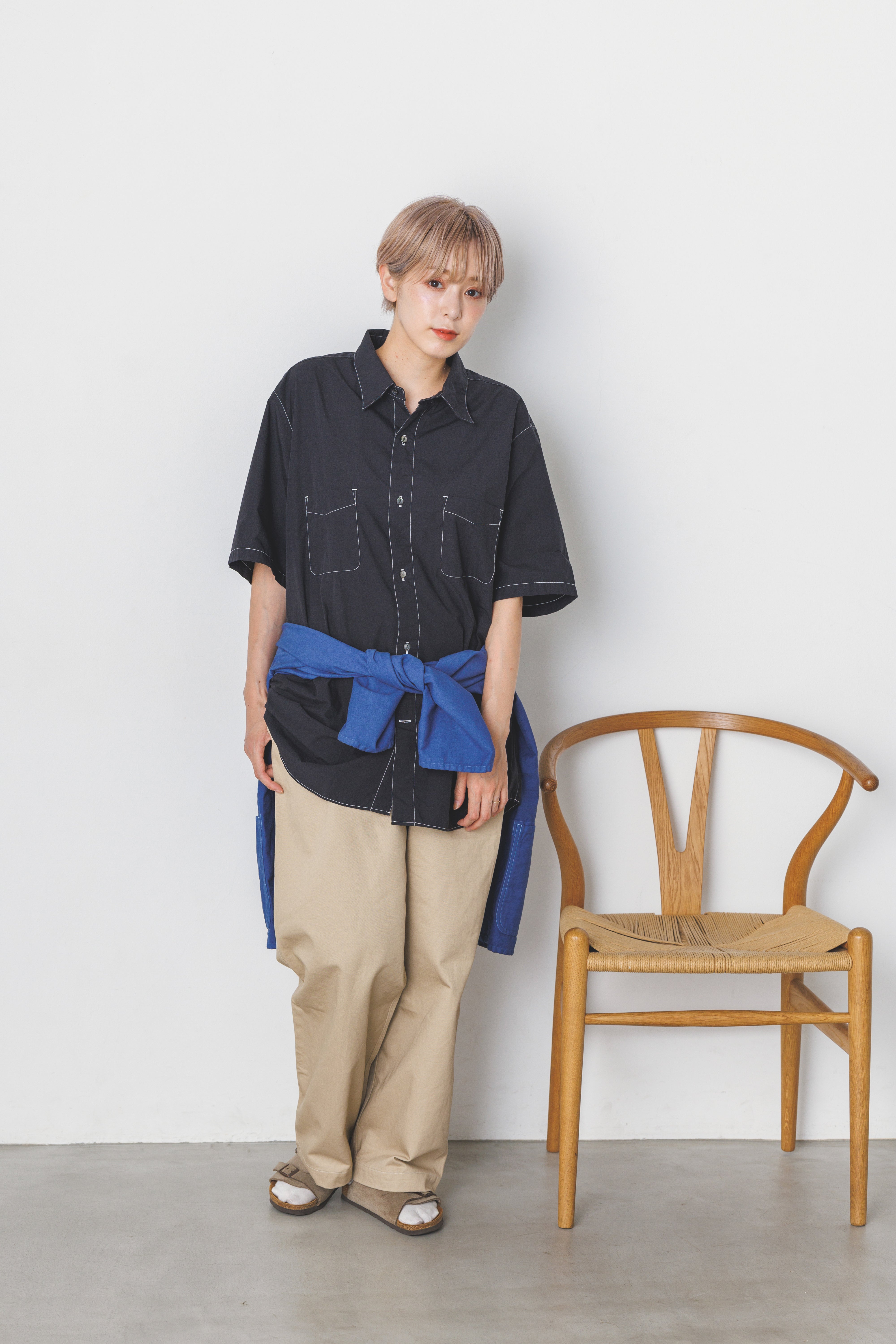 RGS-03_Black | REGULAR COLLAR S/S SHIRT-NATURAL WASHER | Color:Black【CATTA SHIRTS_カッタ シャツ】