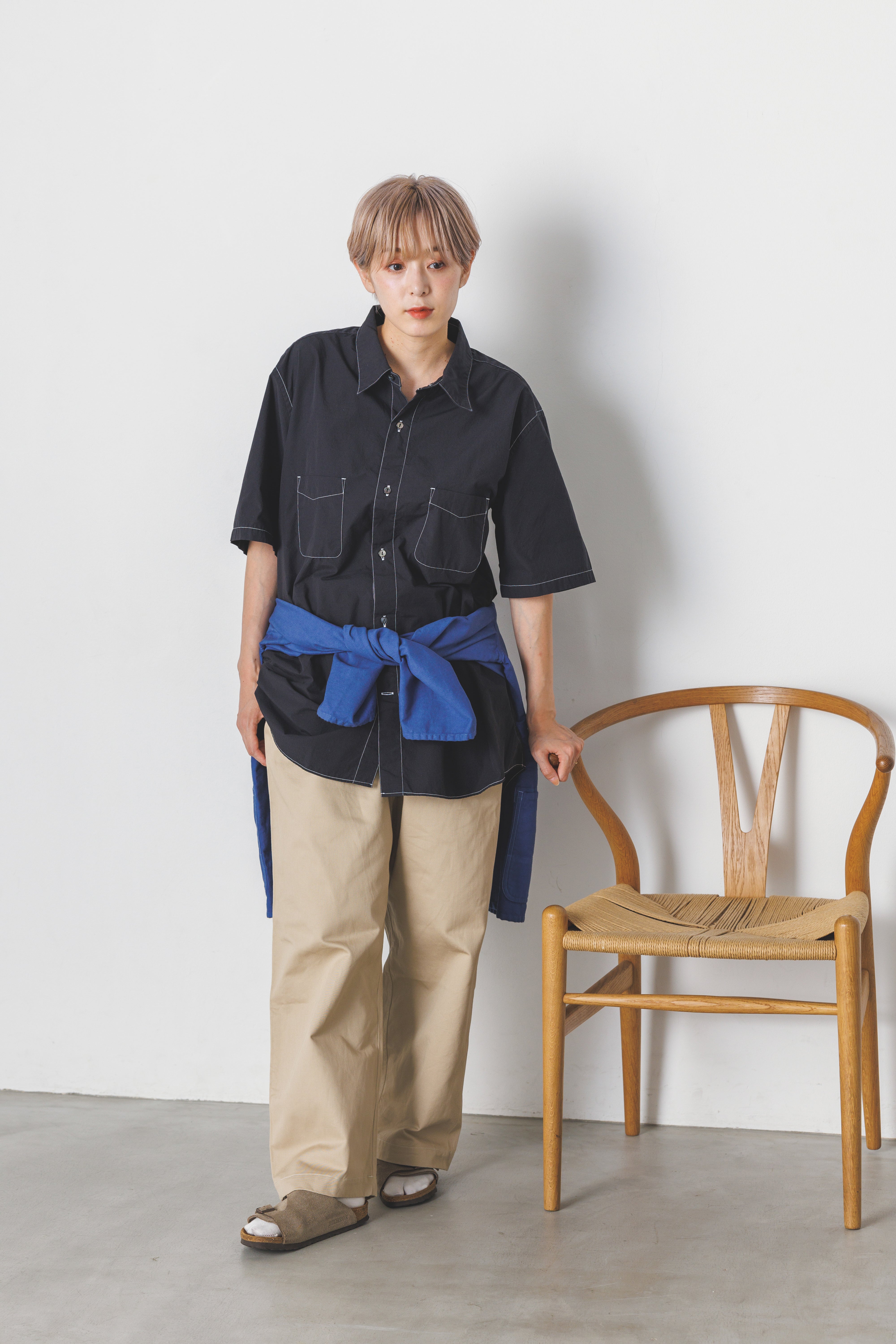 RGS-03_Black | REGULAR COLLAR S/S SHIRT-NATURAL WASHER | Color:Black【CATTA SHIRTS_カッタ シャツ】