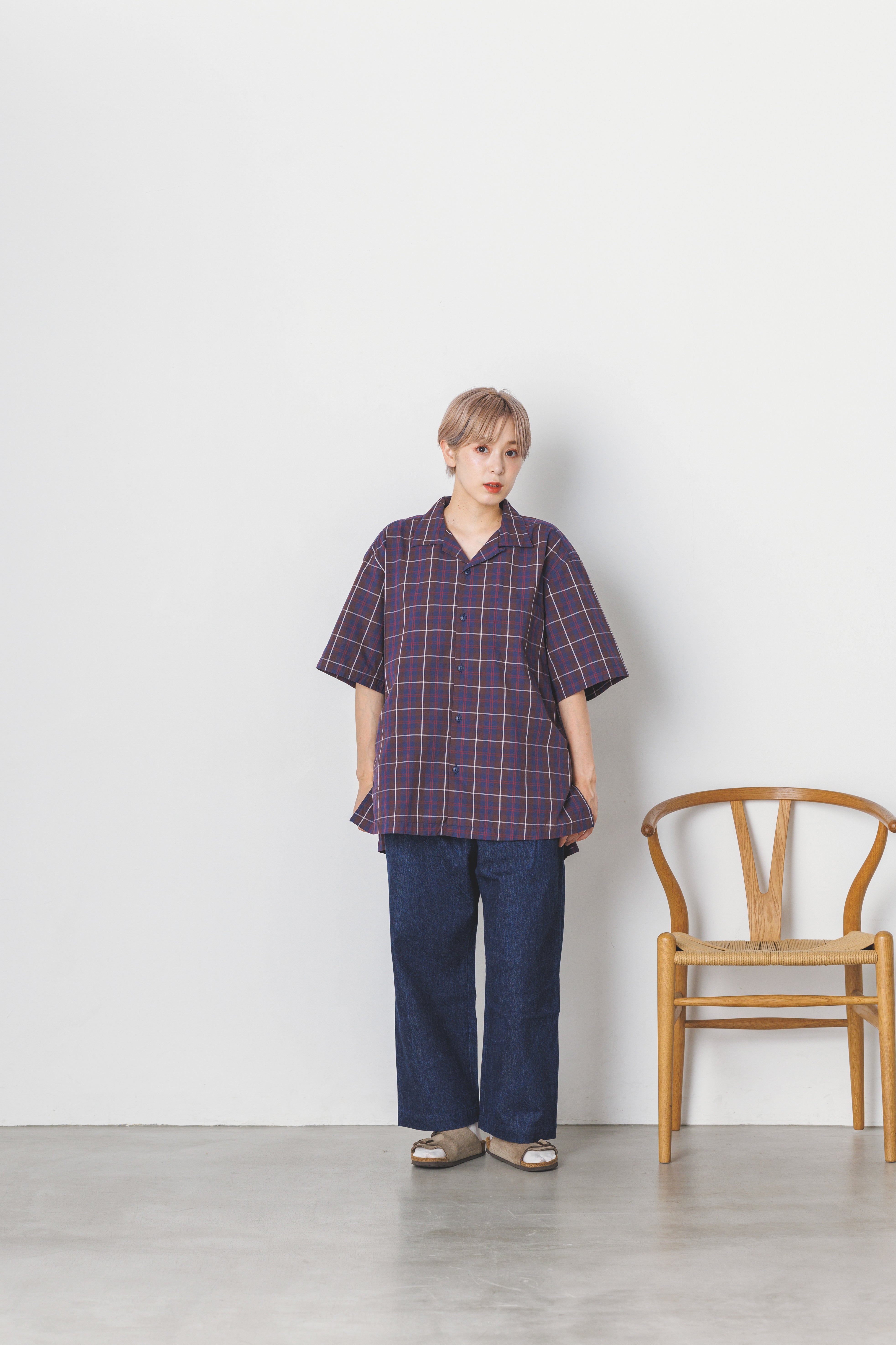 OP-05_Brown | OPEN COLLAR SHIRT-BRITISH CHECK | Color:Brown【CATTA SHIRTS_カッタ シャツ】