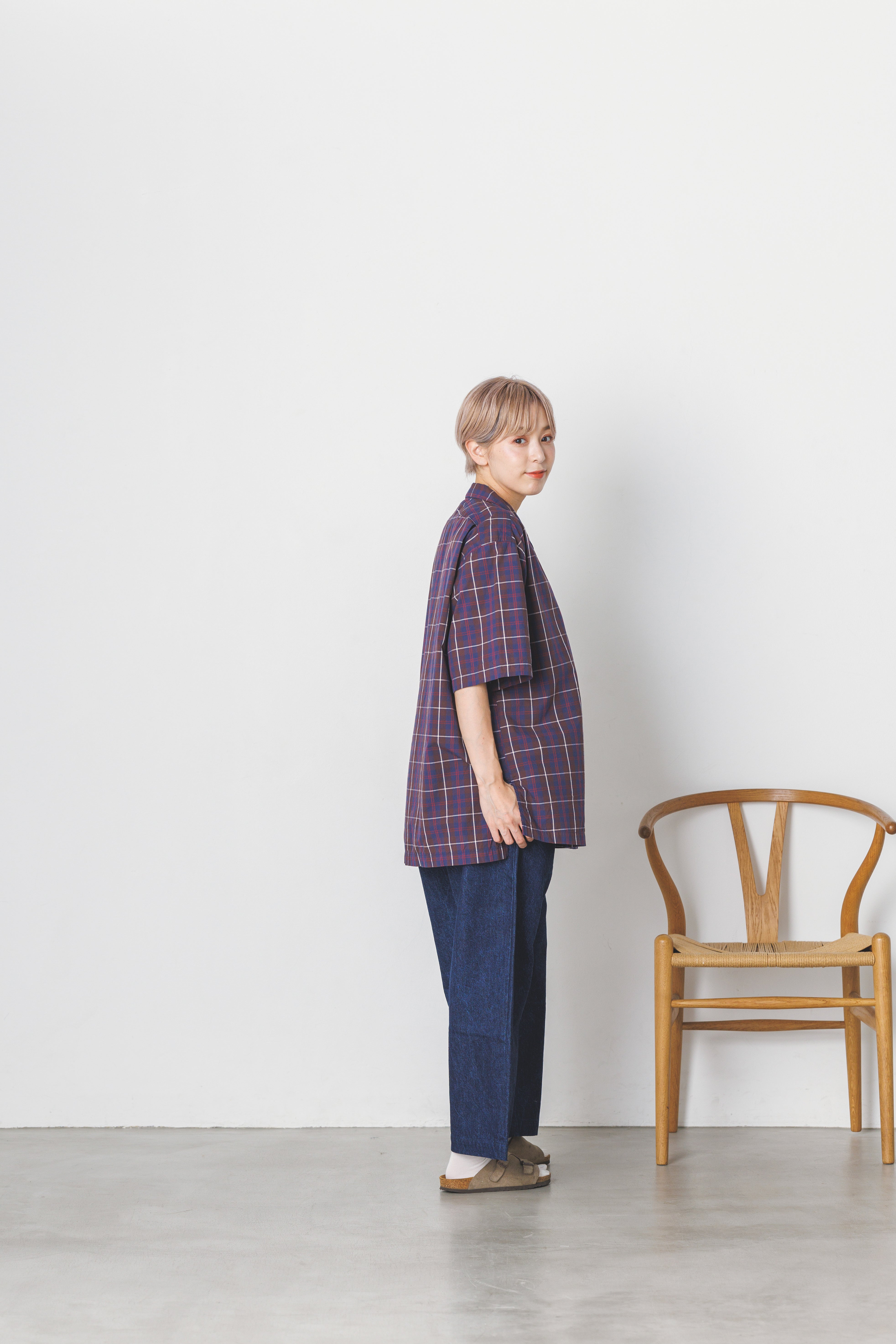 OP-05_Brown | OPEN COLLAR SHIRT-BRITISH CHECK | Color:Brown【CATTA SHIRTS_カッタ シャツ】