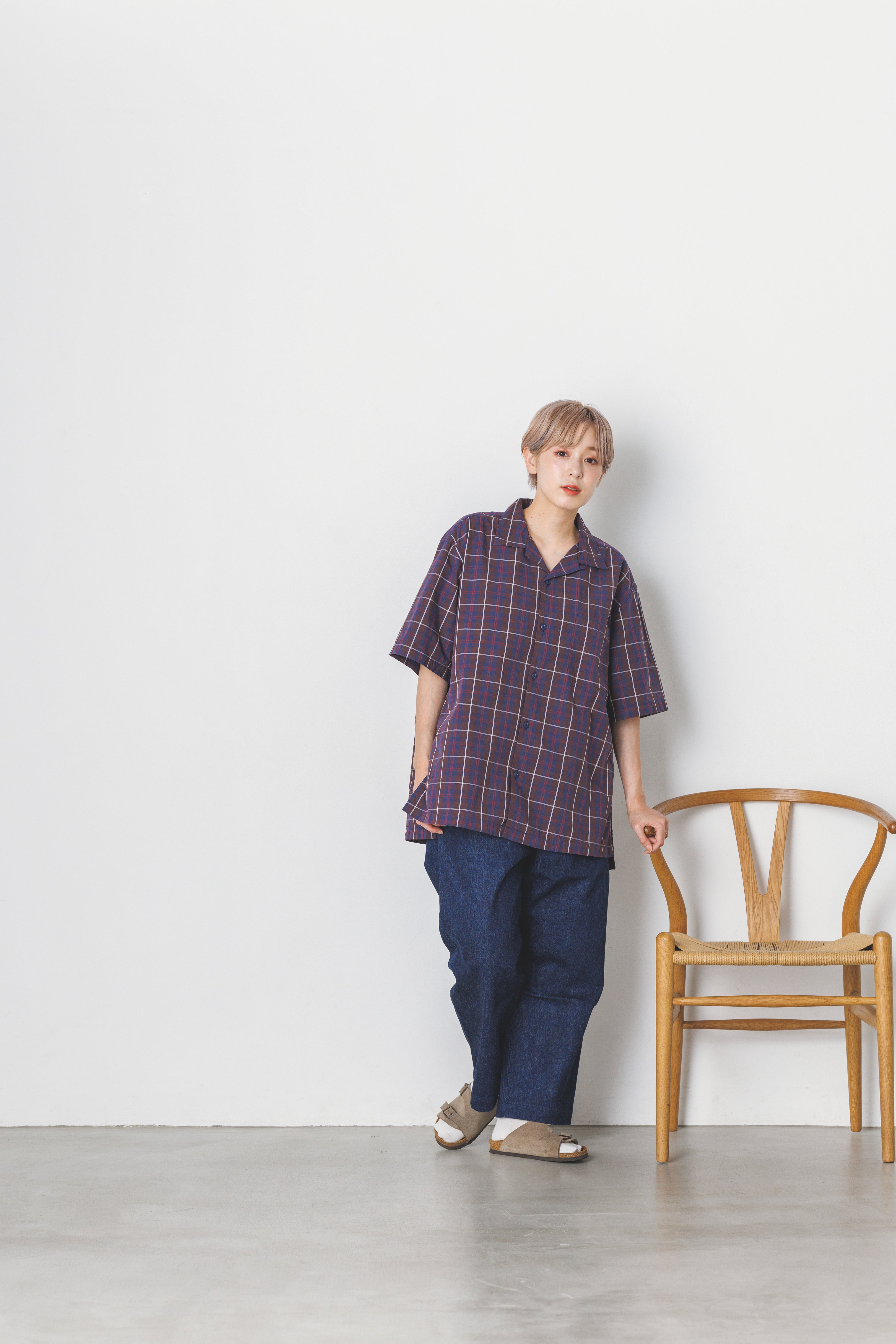 OP-05_Brown | OPEN COLLAR SHIRT-BRITISH CHECK | Color:Brown【CATTA SHIRTS_カッタ シャツ】