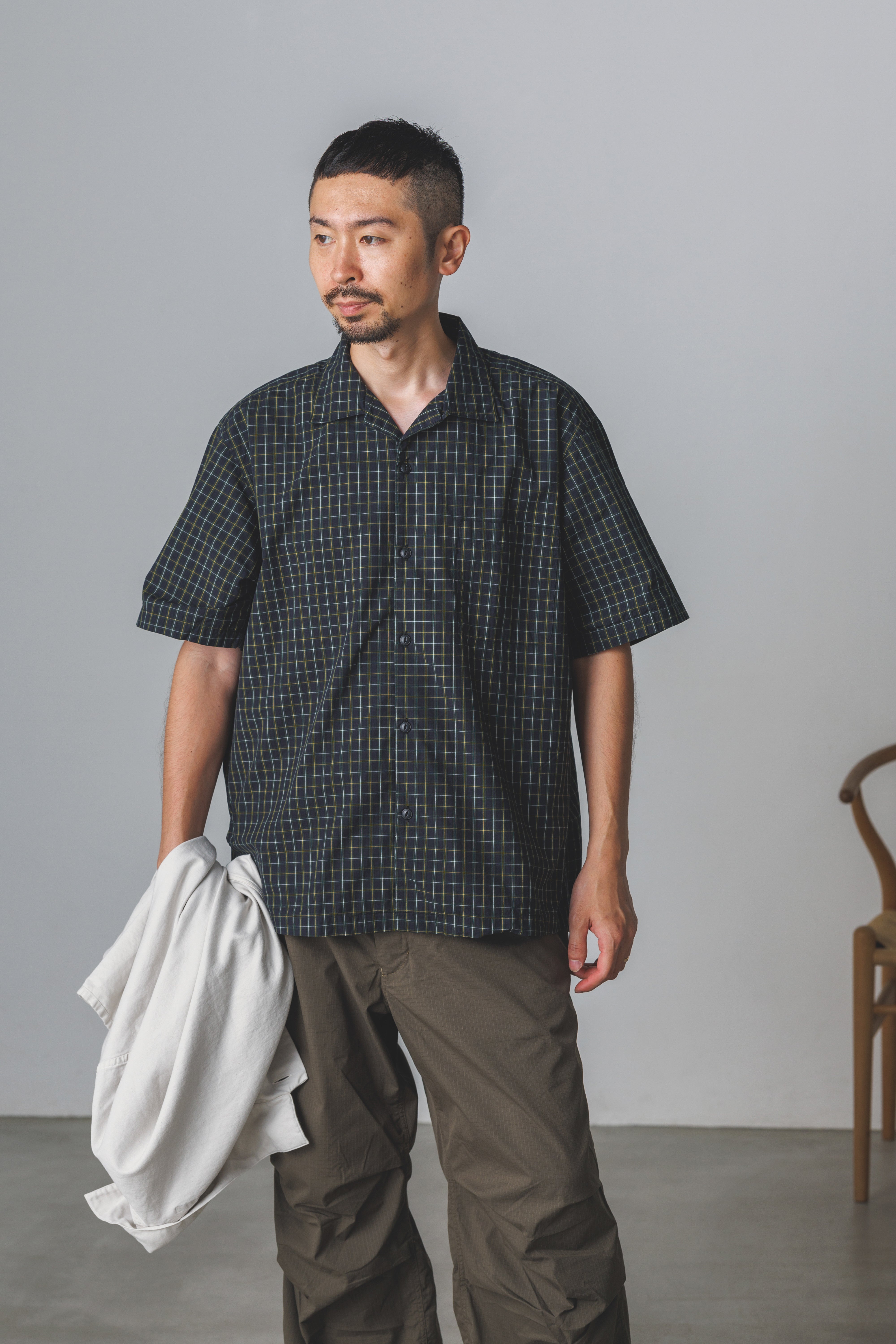 OP-05_Navy | OPEN COLLAR SHIRT-BRITISH CHECK | Color:Navy【CATTA SHIRTS_カッタ シャツ】