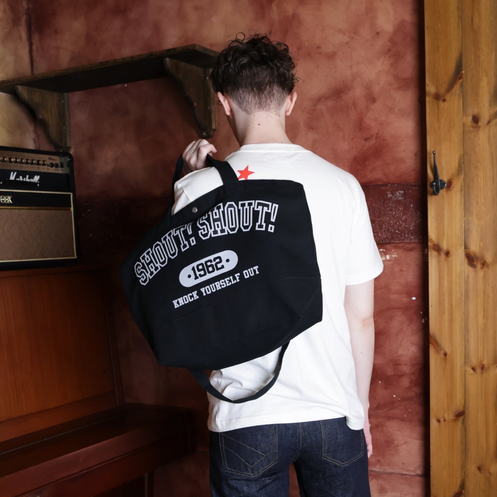 25-1-BG03_Black | SHOUT! SHOUT! SHOULDER TOTE BAG | Color:Black【ORIGINAL JOHN_オリジナルジョン】