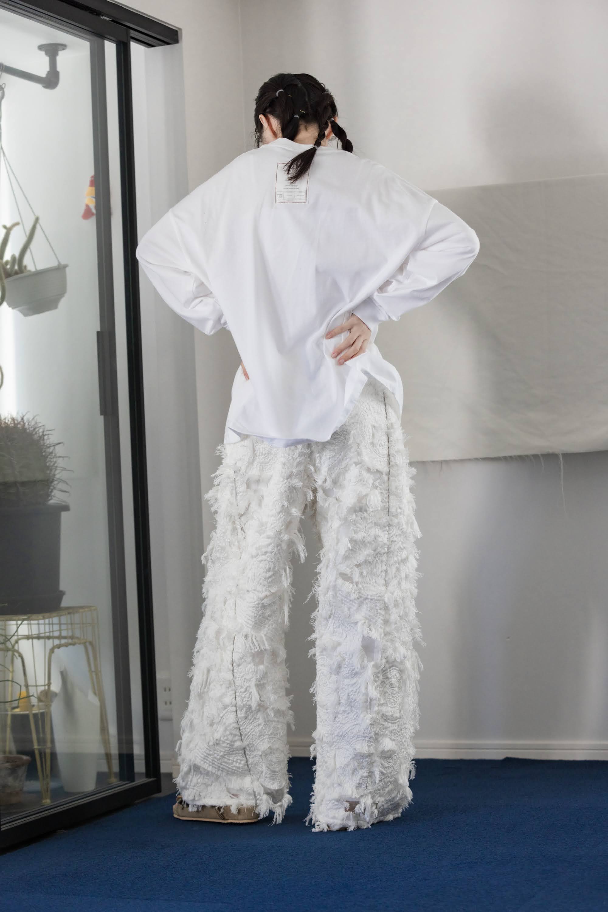 WP1110 | フリンジジャガードパンツ | Color:White【REHERSALL_リハーズオール】【archive】