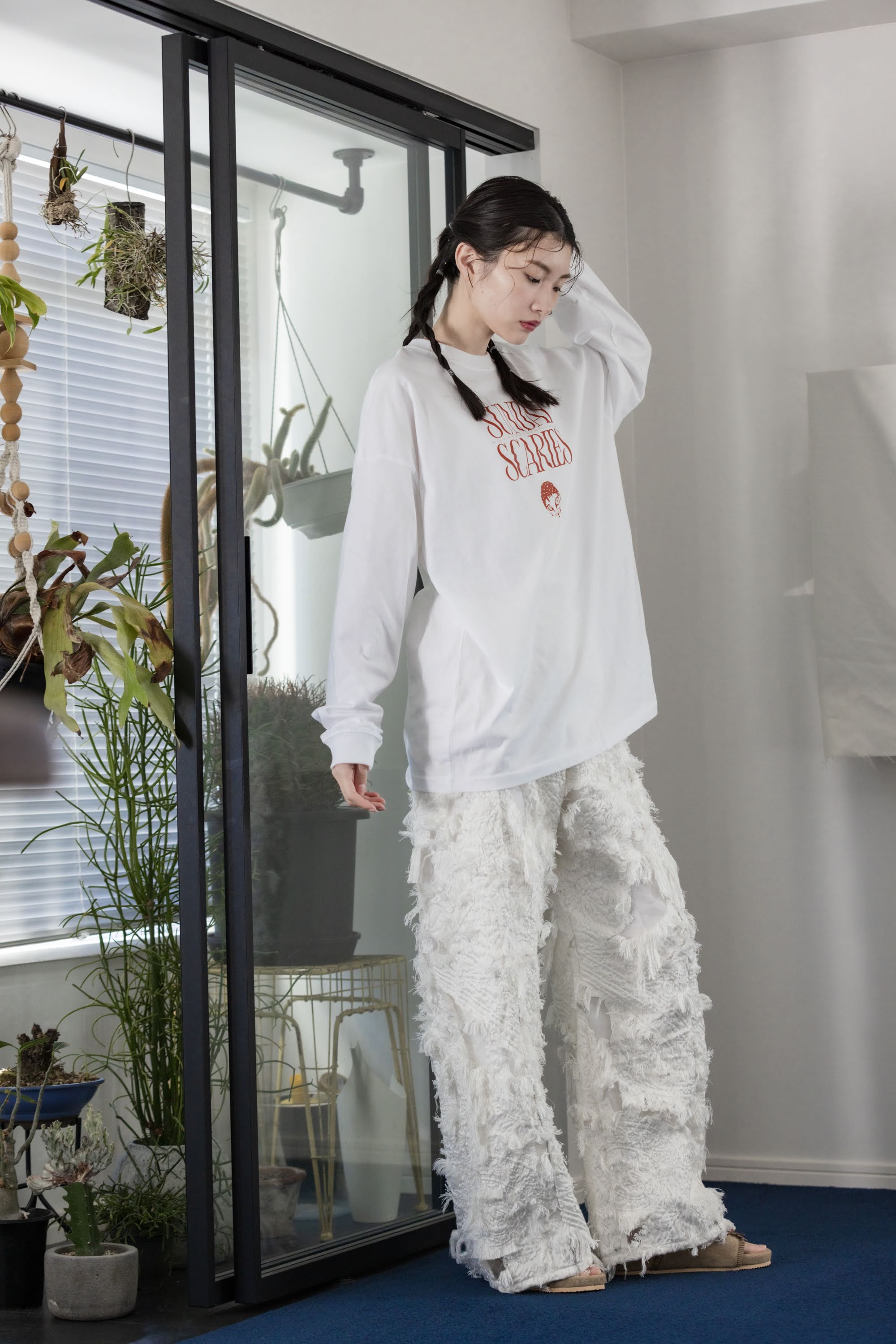 WP1110 | フリンジジャガードパンツ | Color:White【REHERSALL_リハーズオール】【archive】