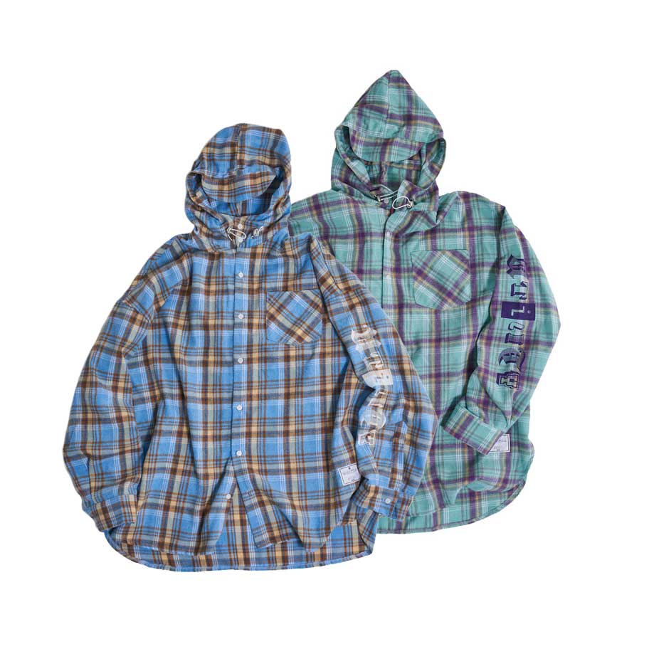 Check shirts hoodie – Sky Blue/Mint | Size:Free | EFFECTEN