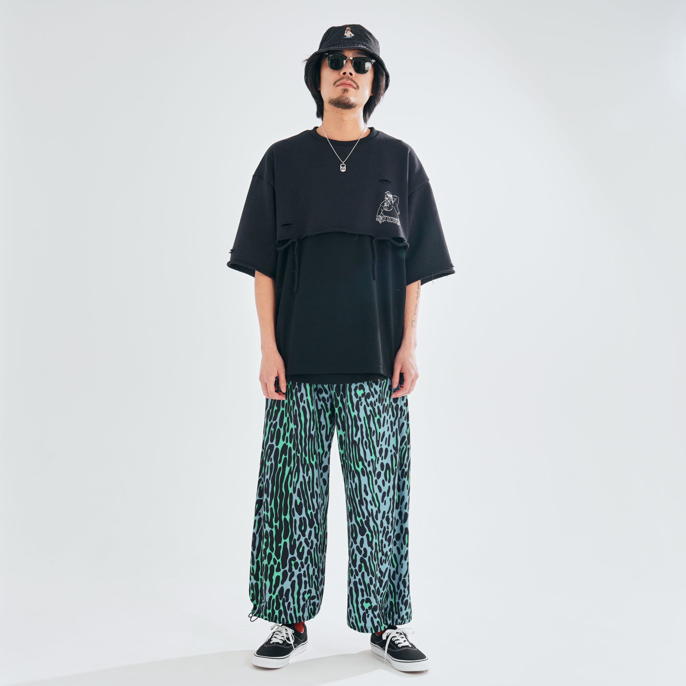 Leopard Wide Pants – Blue Green | EFFECTEN