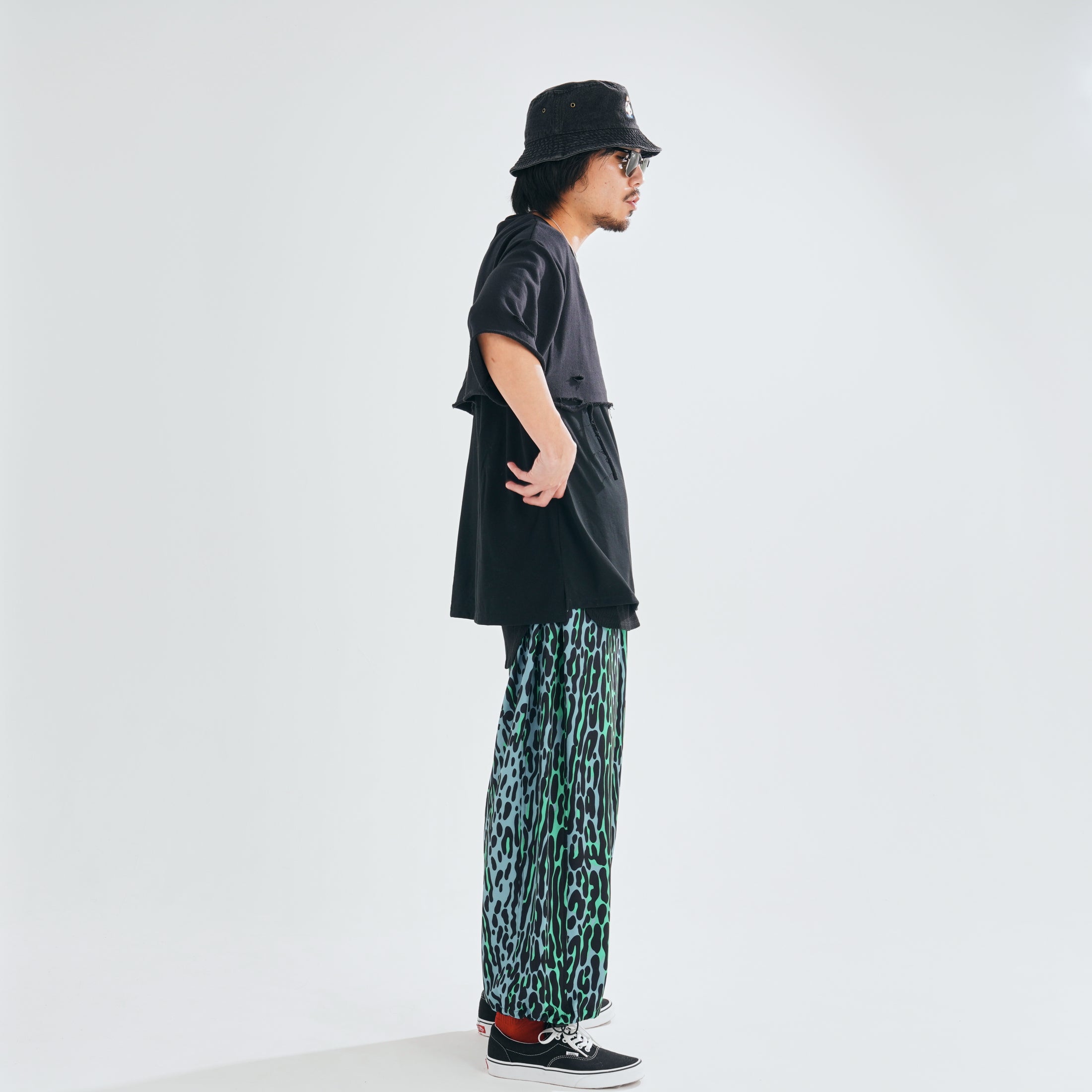 Leopard Wide Pants – Blue Green | EFFECTEN