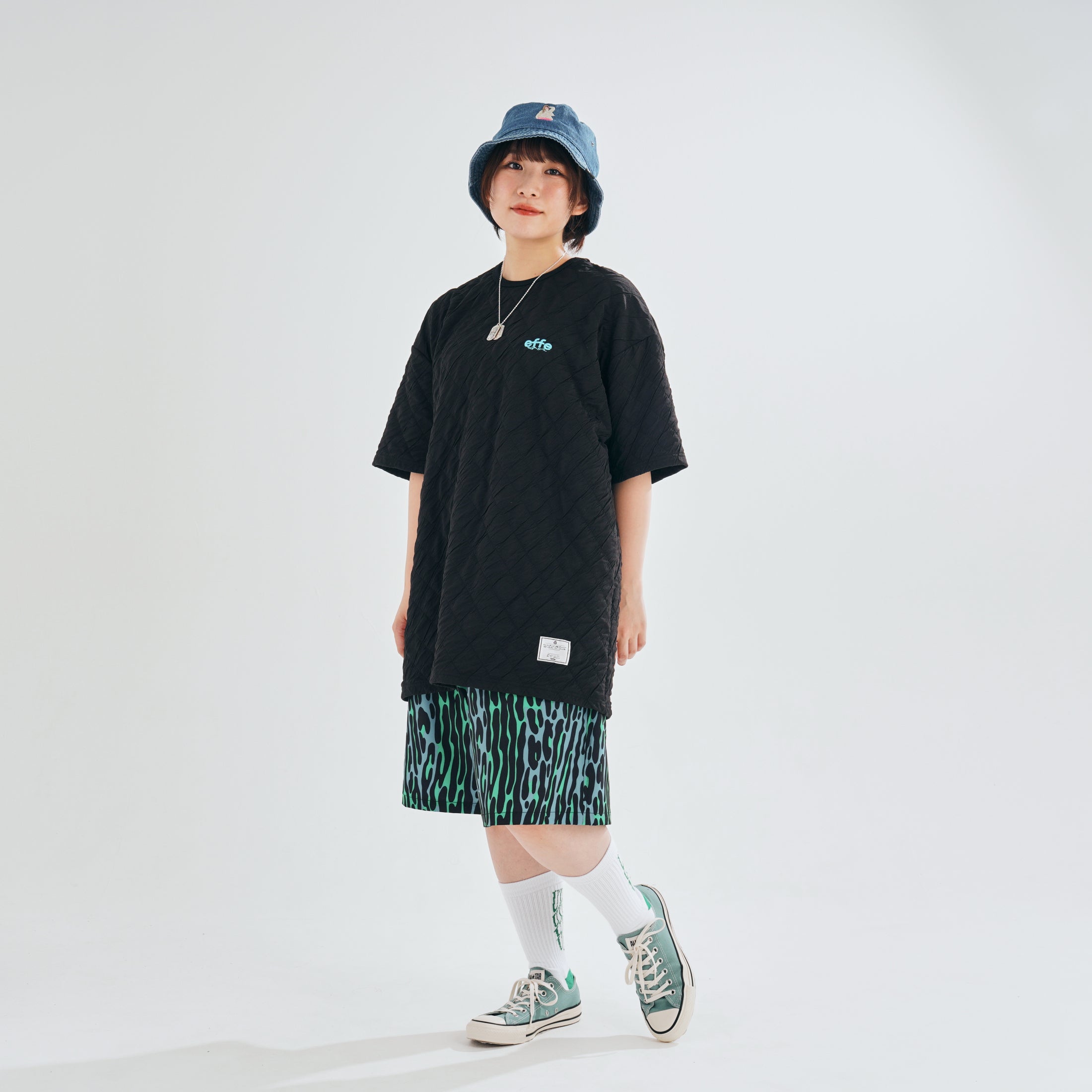 efdbdg-02_Blue Green | Leopard Wide Short Pants | Color:Blue Green【EFFECTEN_エフェクテン】【archive】
