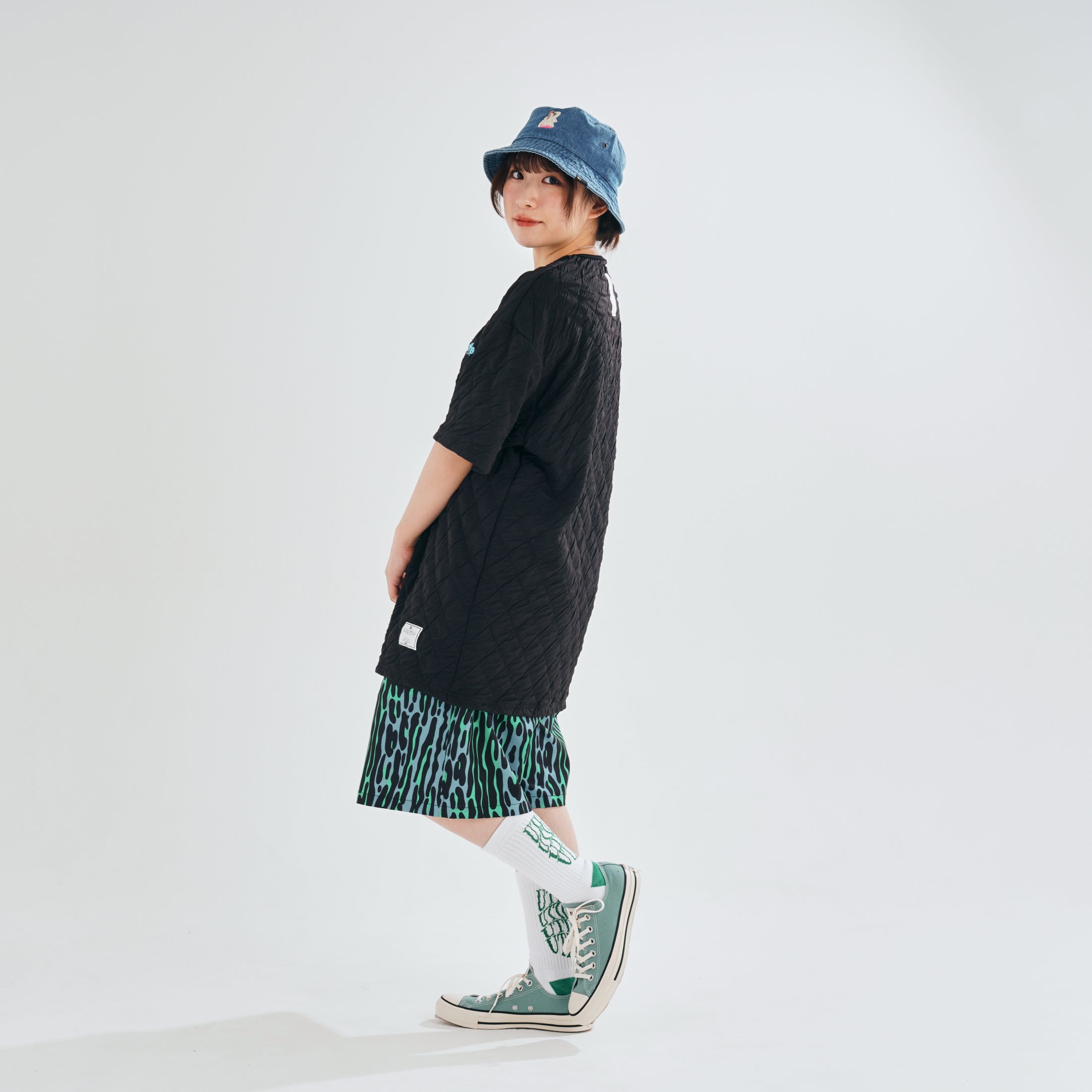 efdbdg-02_Blue Green | Leopard Wide Short Pants | Color:Blue Green【EFFECTEN_エフェクテン】【archive】