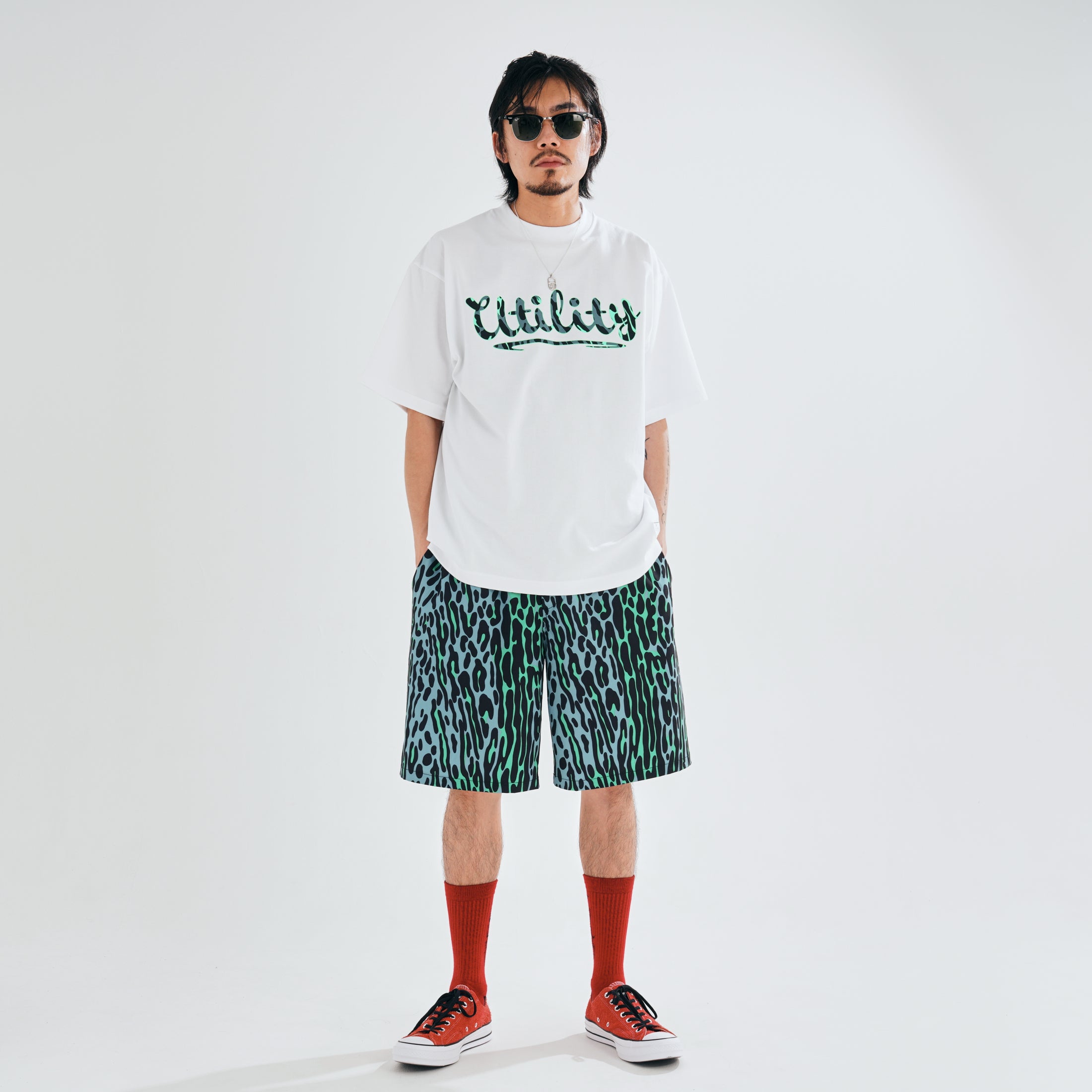 efdbdg-02_Blue Green | Leopard Wide Short Pants | Color:Blue Green【EFFECTEN_エフェクテン】【archive】