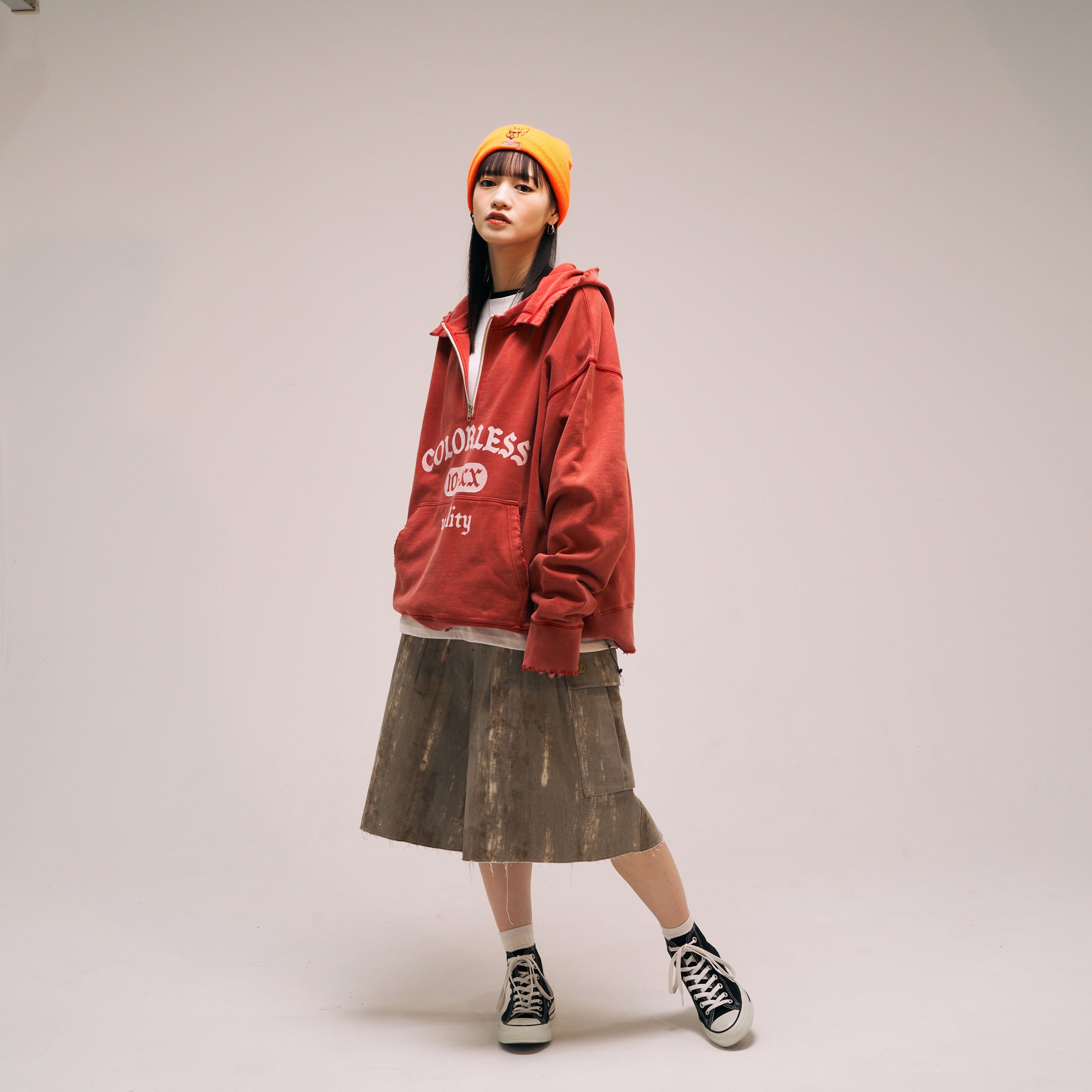 efmm-19_Red | Colorless Half Zip Hoodie | Color:Red【EFFECTEN_エフェクテン】