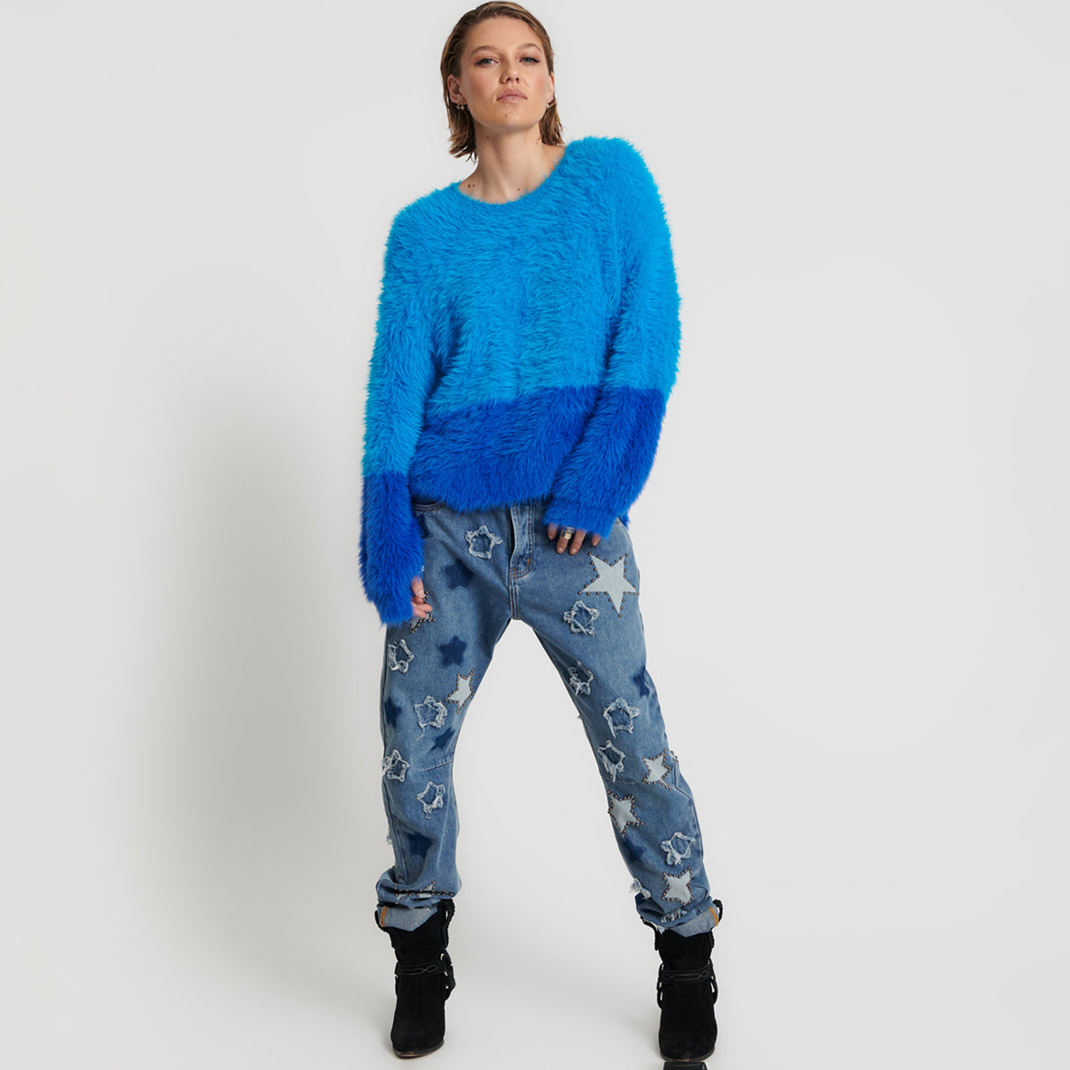 No:24925C | Name:FLUFFY COLOUR BLOCKED SWEATER | Color:Aqua【ONE TEASPOON_ワンティースプーン】
