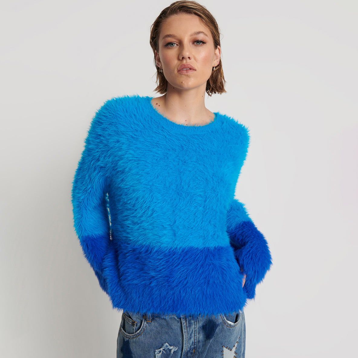 No:24925C | Name:FLUFFY COLOUR BLOCKED SWEATER | Color:Aqua【ONE TEASPOON_ワンティースプーン】
