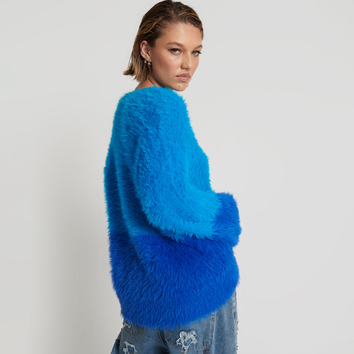 No:24925C | Name:FLUFFY COLOUR BLOCKED SWEATER | Color:Aqua【ONE TEASPOON_ワンティースプーン】