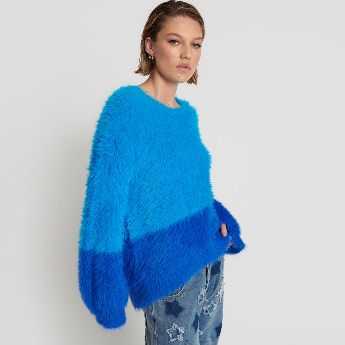 No:24925C | Name:FLUFFY COLOUR BLOCKED SWEATER | Color:Aqua【ONE TEASPOON_ワンティースプーン】
