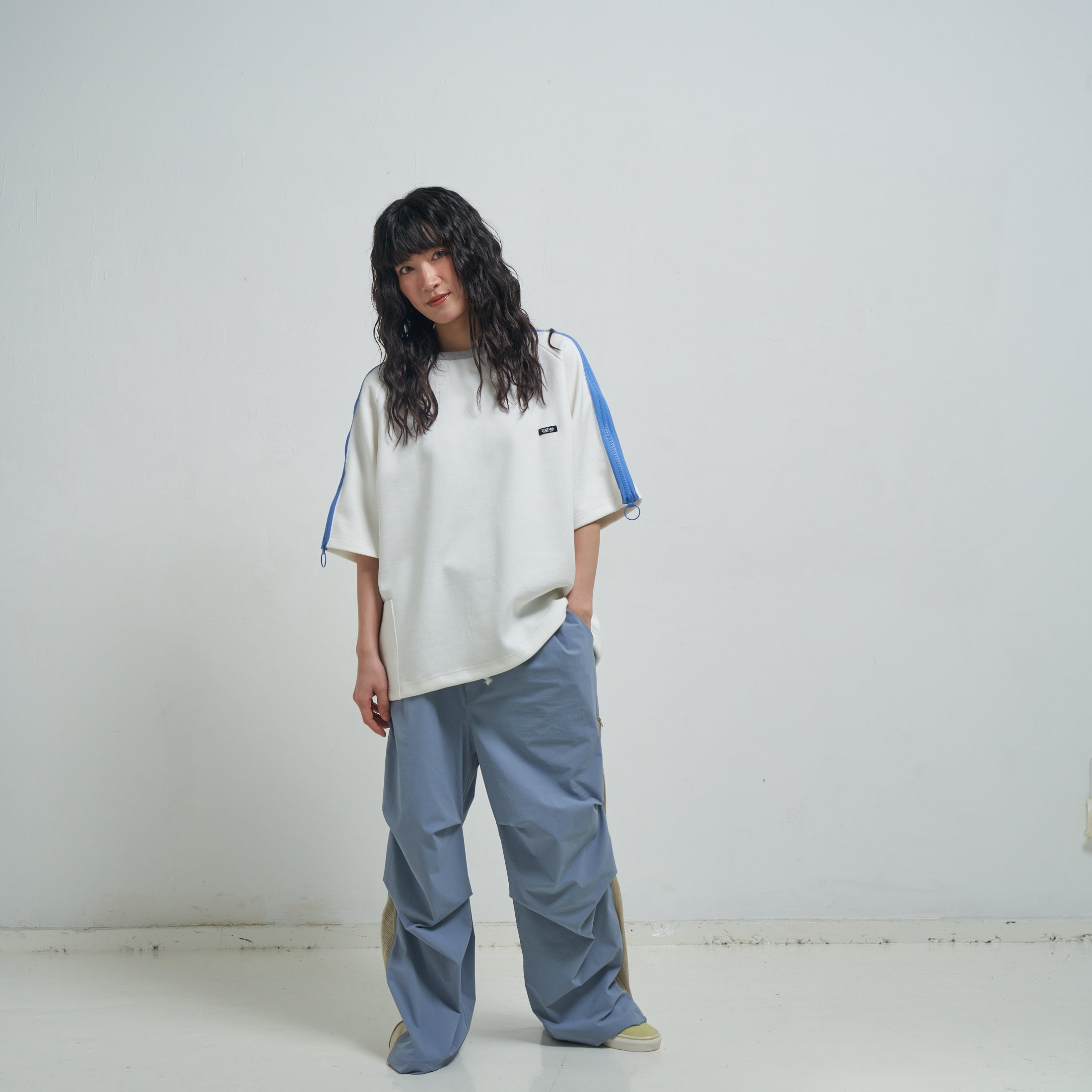 efite-20 | Zip sleeve s/s Tee | Color:White【EFFECTEN_エフェクテン】【archive】