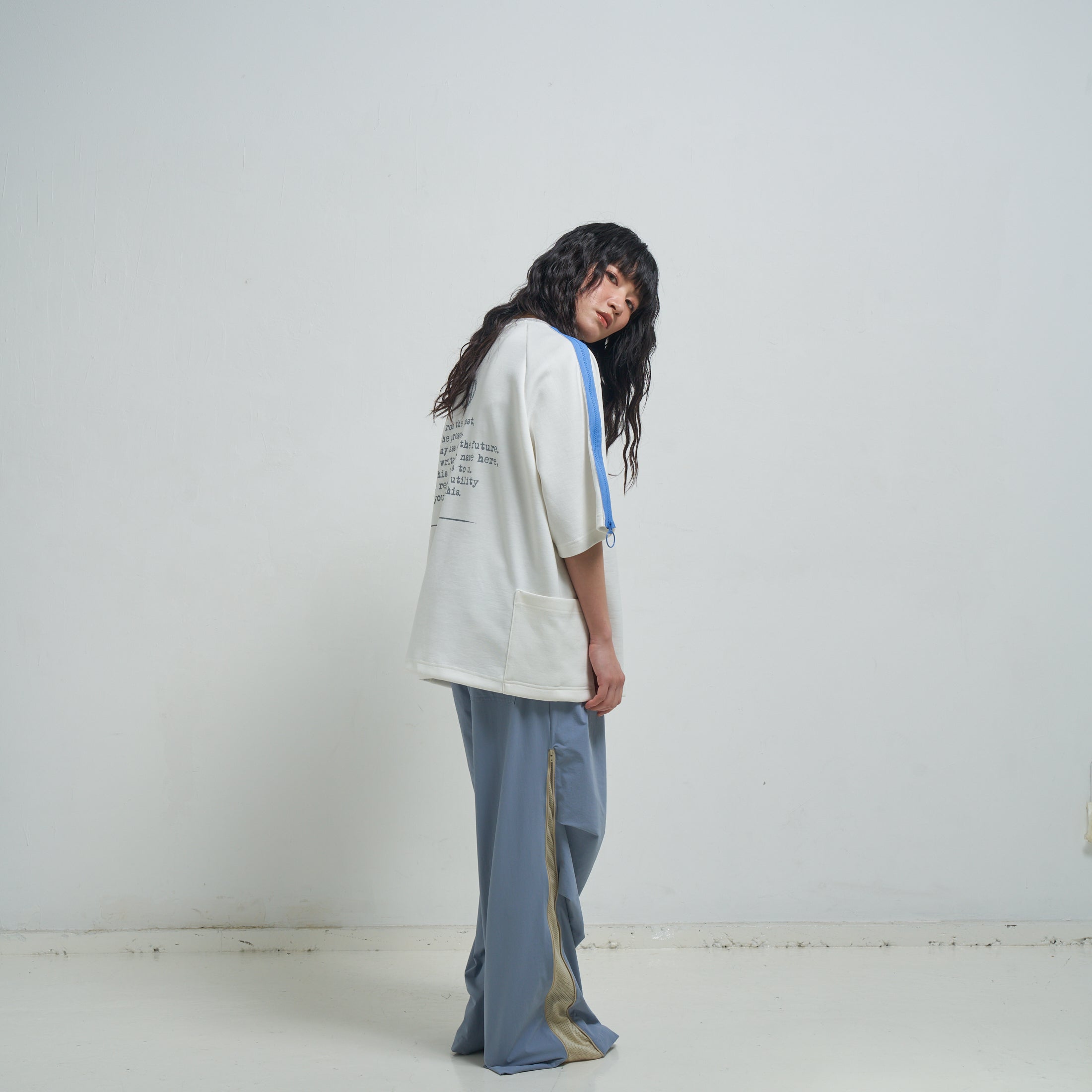 efite-20 | Zip sleeve s/s Tee | Color:White【EFFECTEN_エフェクテン】【archive】