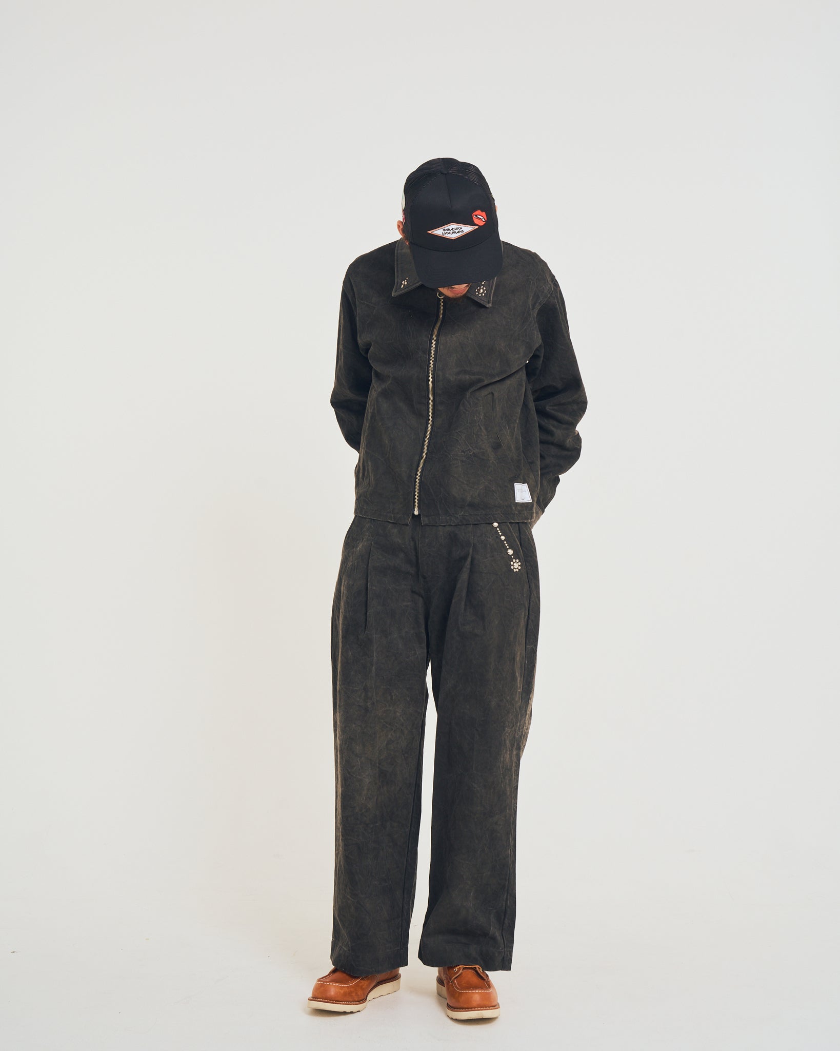 Studs work wide pants | Color_Black | No_efsal-02_Black【EFFECTEN_エフェクテン】【入荷予定アイテム・入荷連絡可能】