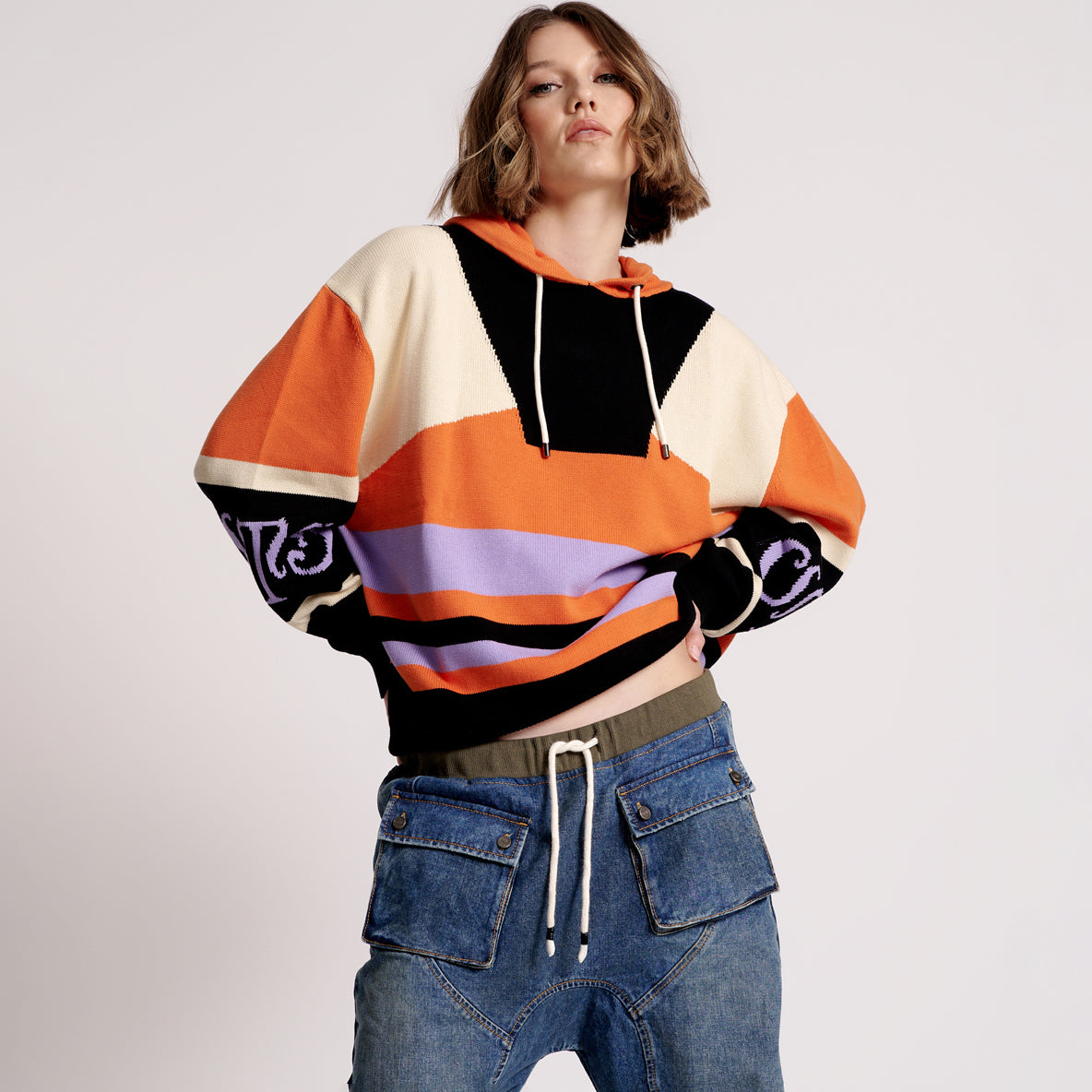 OTS REACTIVE KNIT HOODY – Geo Orange | ONE TEASPOON