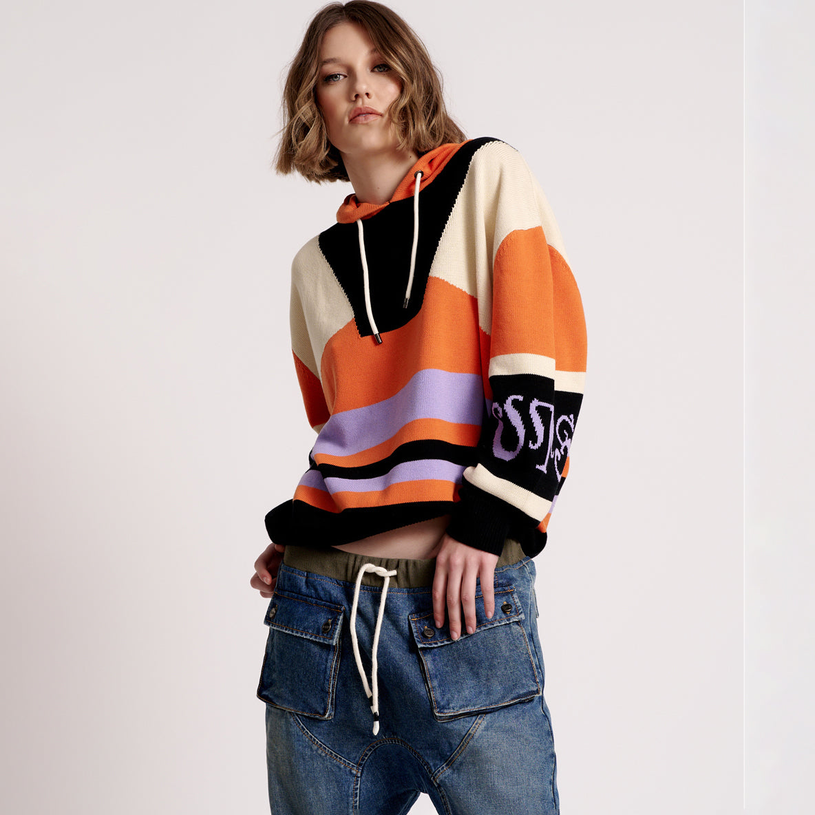 OTS REACTIVE KNIT HOODY – Geo Orange | ONE TEASPOON