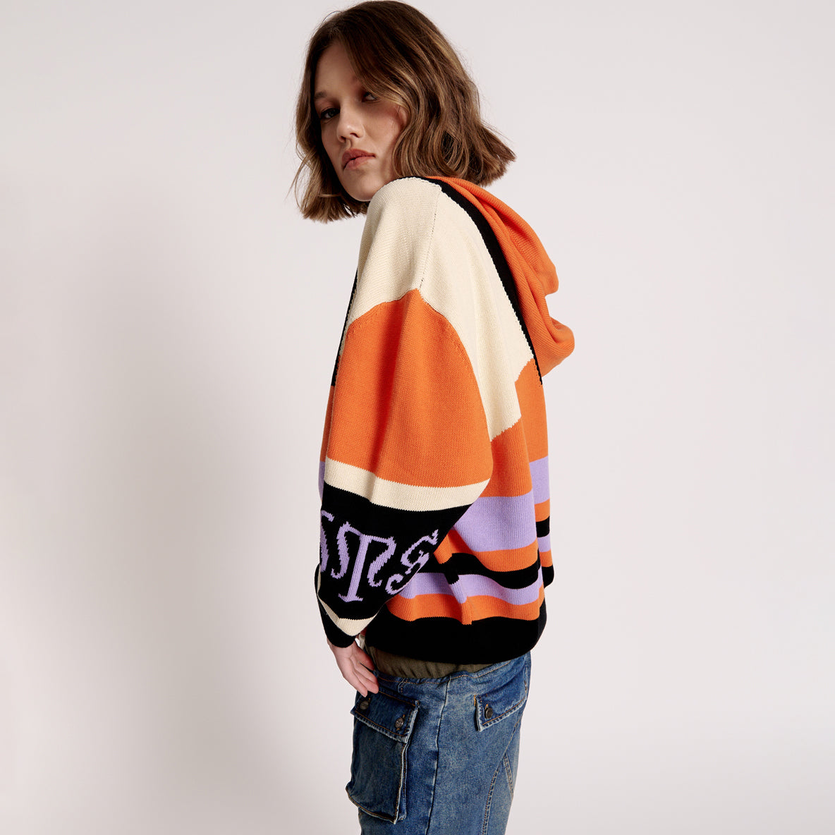 OTS REACTIVE KNIT HOODY – Geo Orange | ONE TEASPOON