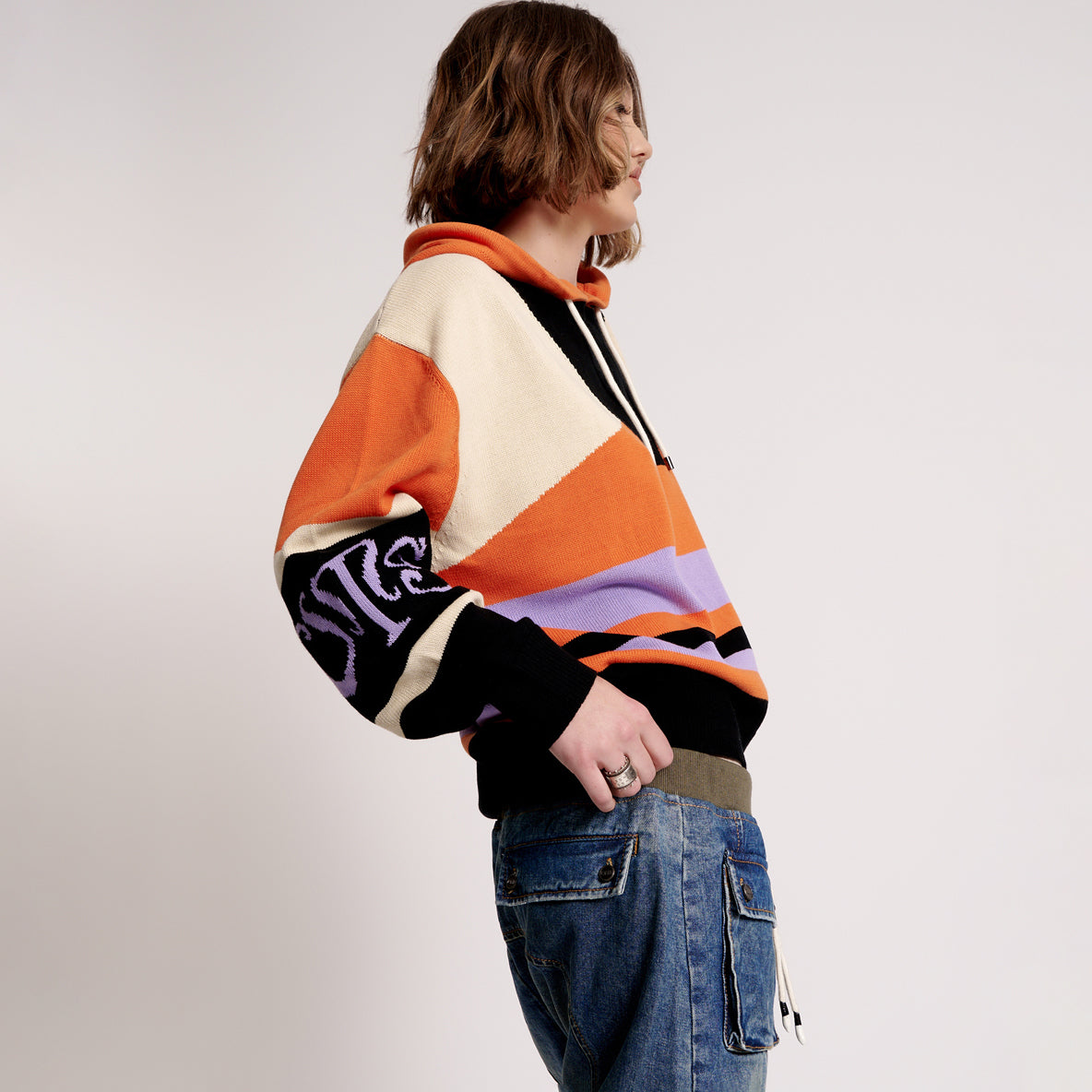 OTS REACTIVE KNIT HOODY – Geo Orange | ONE TEASPOON