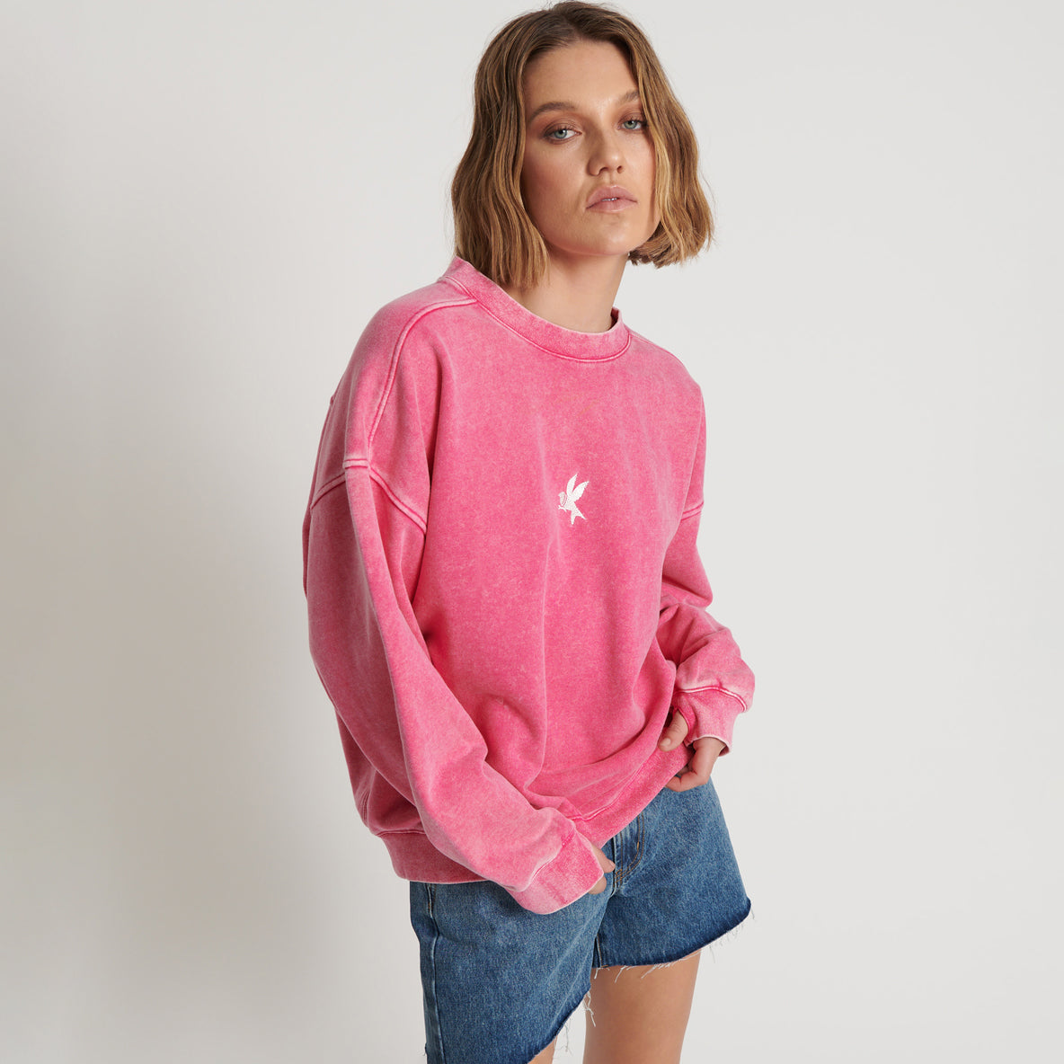 No:26030B | Name:PINK BOWER BIRD RETRO SWEATER | Color:Pink【ONE TEASPOON_ワンティースプーン】