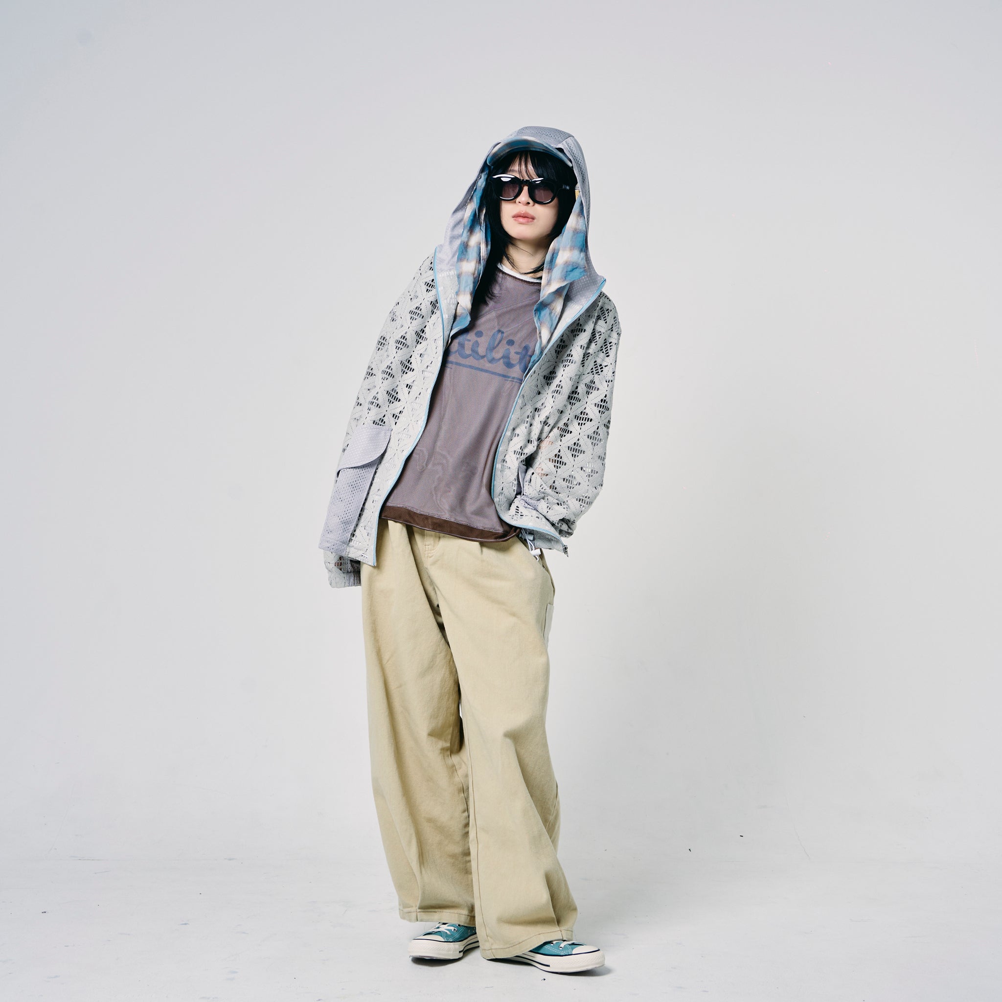 Flower mesh zip hoodie – Gray | EFFECTEN