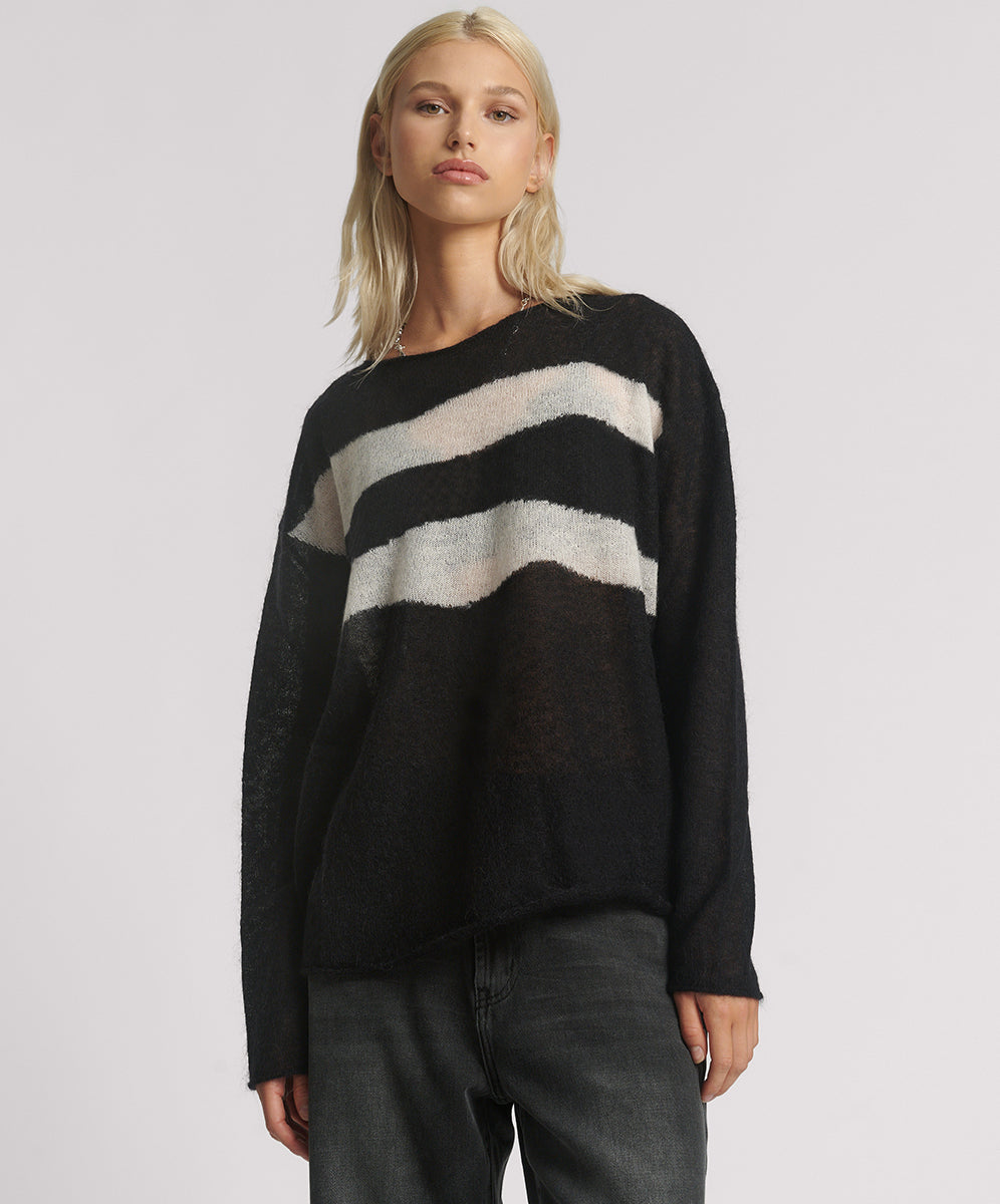 26344B_BLACK WHITE | VIVIANNE WIDE NECK STRIPE MOHAIR SWEATER | Color:Black White【ONE TEASPOON_ワンティースプーン】