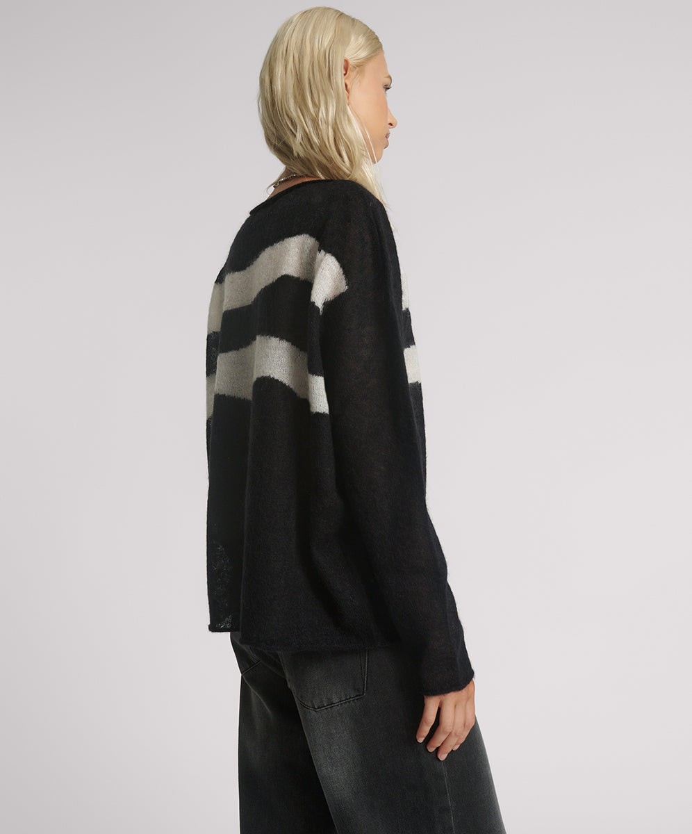 26344B_BLACK WHITE | VIVIANNE WIDE NECK STRIPE MOHAIR SWEATER | Color:Black White【ONE TEASPOON_ワンティースプーン】