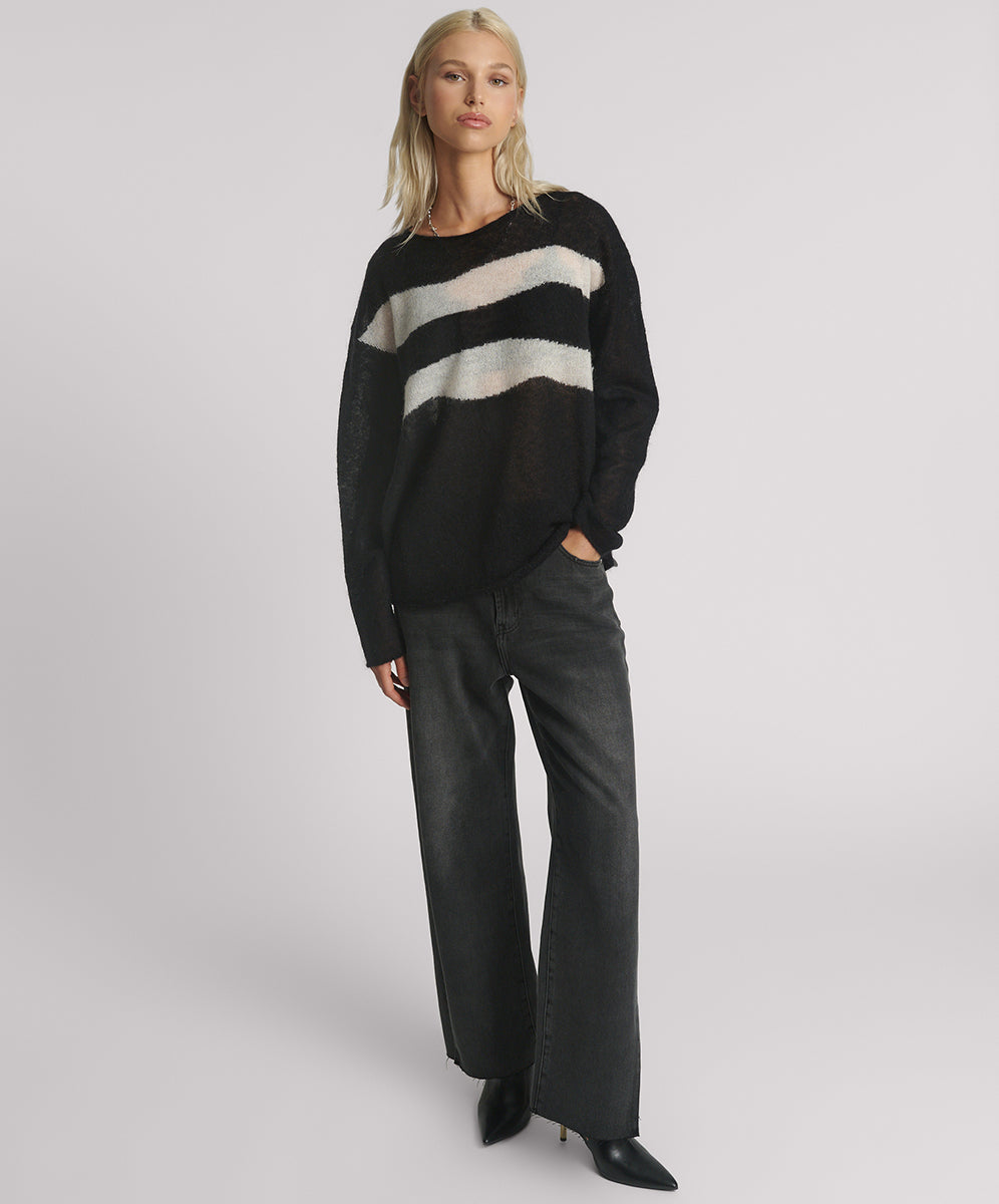 26344B_BLACK WHITE | VIVIANNE WIDE NECK STRIPE MOHAIR SWEATER | Color:Black White【ONE TEASPOON_ワンティースプーン】