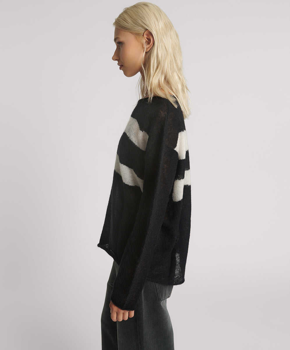 26344B_BLACK WHITE | VIVIANNE WIDE NECK STRIPE MOHAIR SWEATER | Color:Black White【ONE TEASPOON_ワンティースプーン】