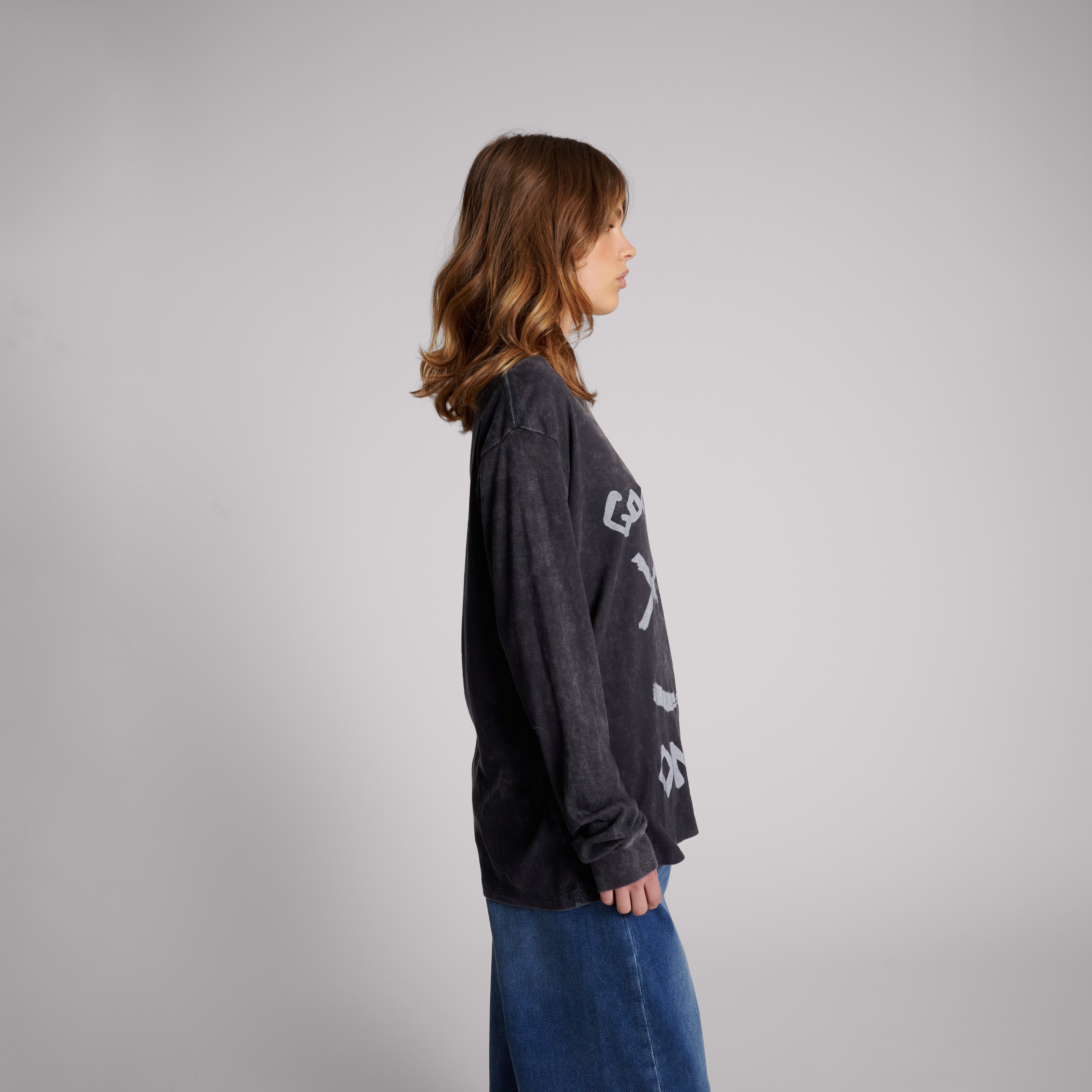 26468C_CHARCOAL | GOOD VIBES ONLY LONG SLEEVE TEE | Color:CHARCOAL【ONE TEASPOON_ワンティースプーン】