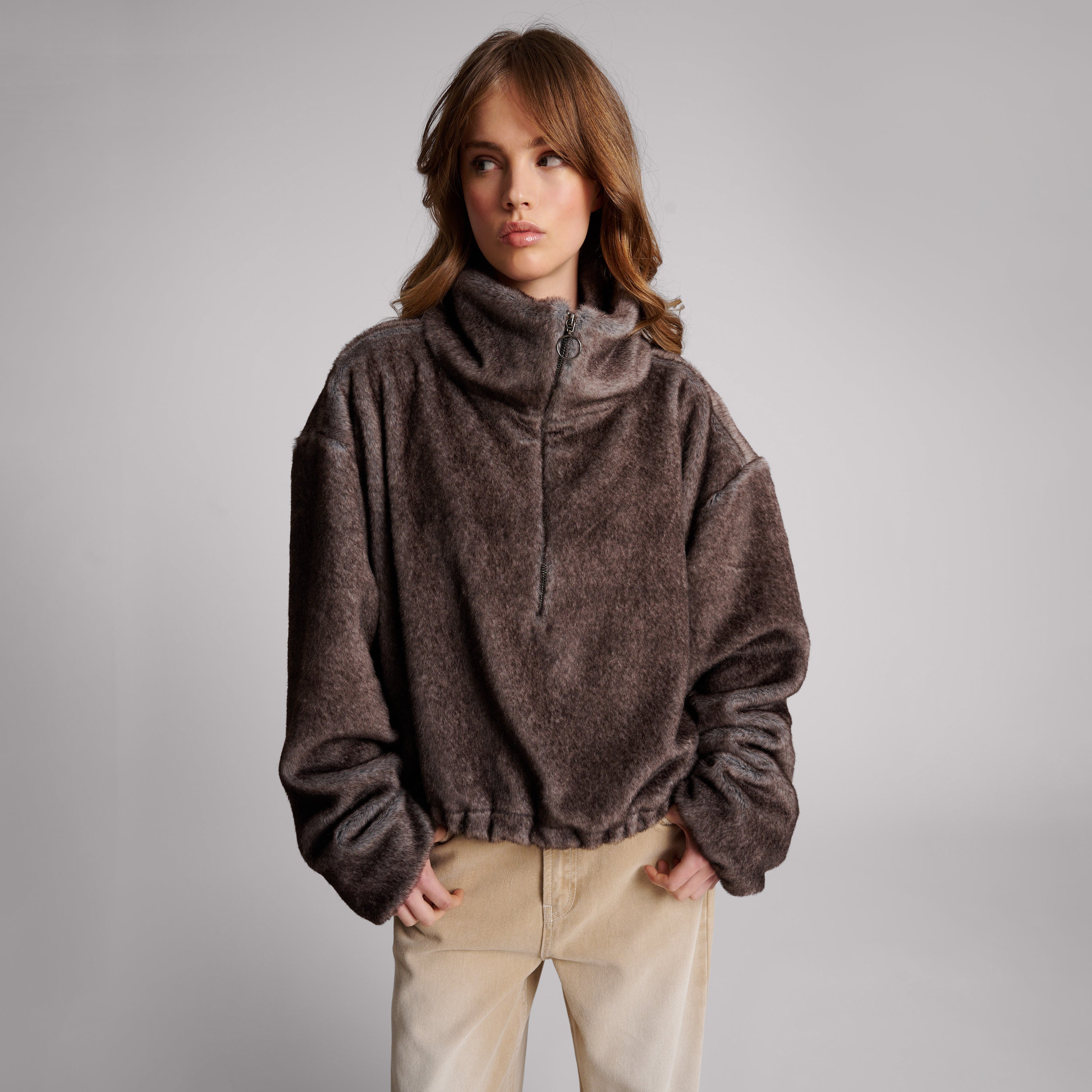 26471A_Ash | SAUVAGE FAUX FUR CROPPED PULLOVER JACKET | Color:Ash【ONE TEASPOON_ワンティースプーン】【archive】